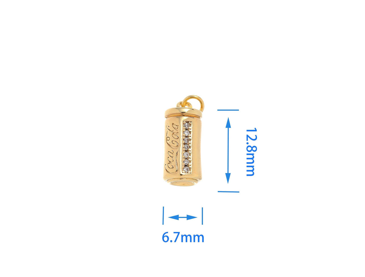 18k Gold Mini Cola Soda CZ Dangle Charm Pendant