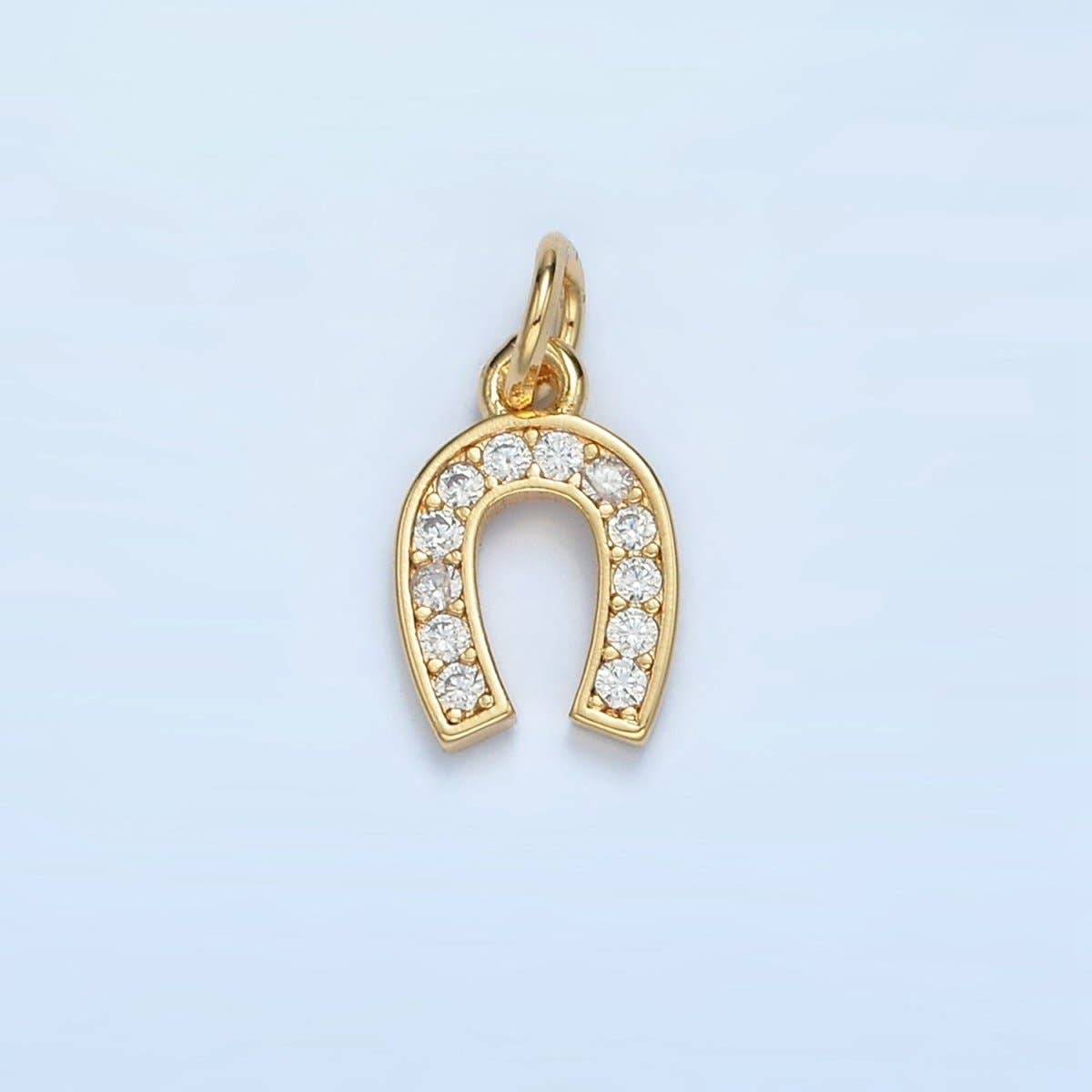 24K Gold Filled Clear CZ Horseshoe Charm