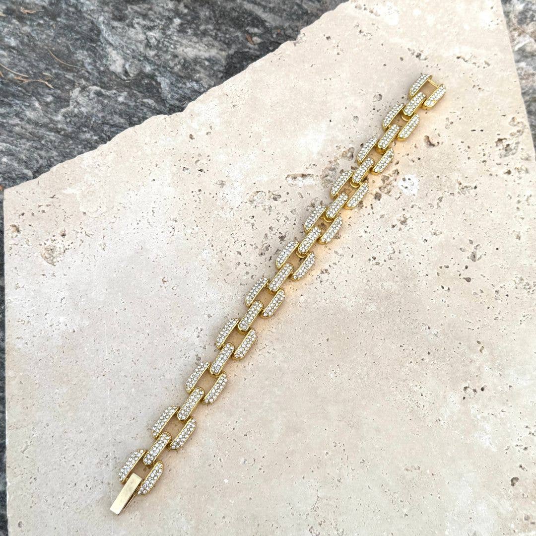 Gold Plated Crystal Encrusted Link Chain Bracelet