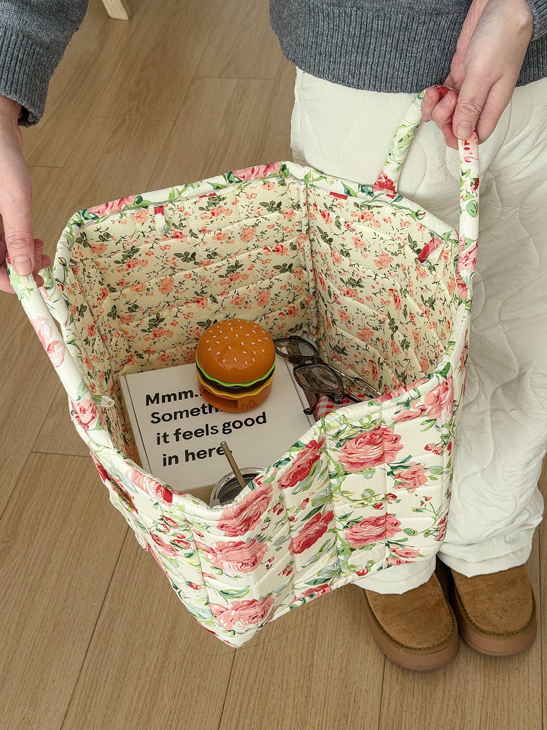 Quilted Floral large Soft Side Storage Tote