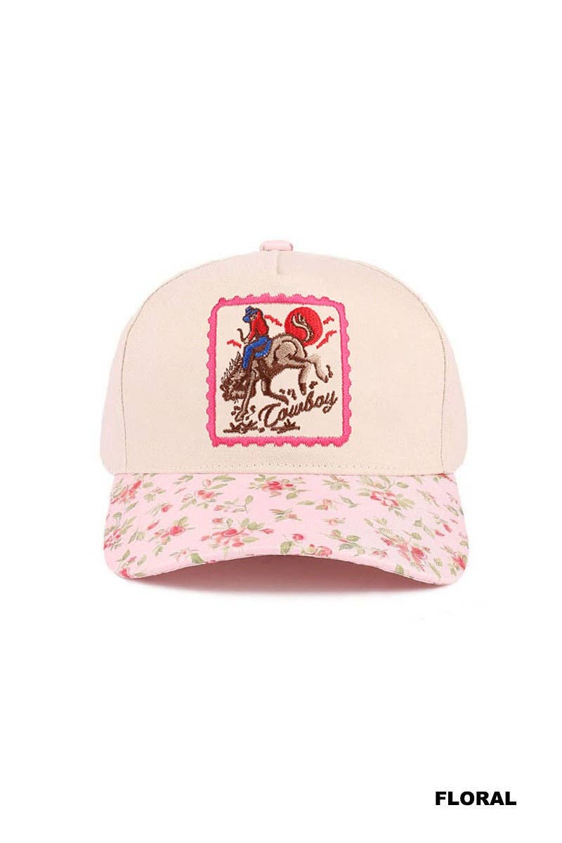 Cowboy Horse Floral Cotton Hat
