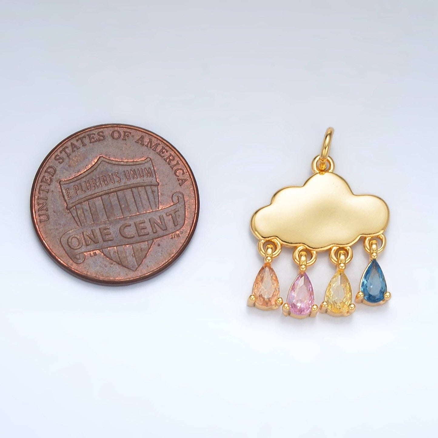 24K Gold Pastel Multicolor Teardrop CZ Cloud Weather Charm
