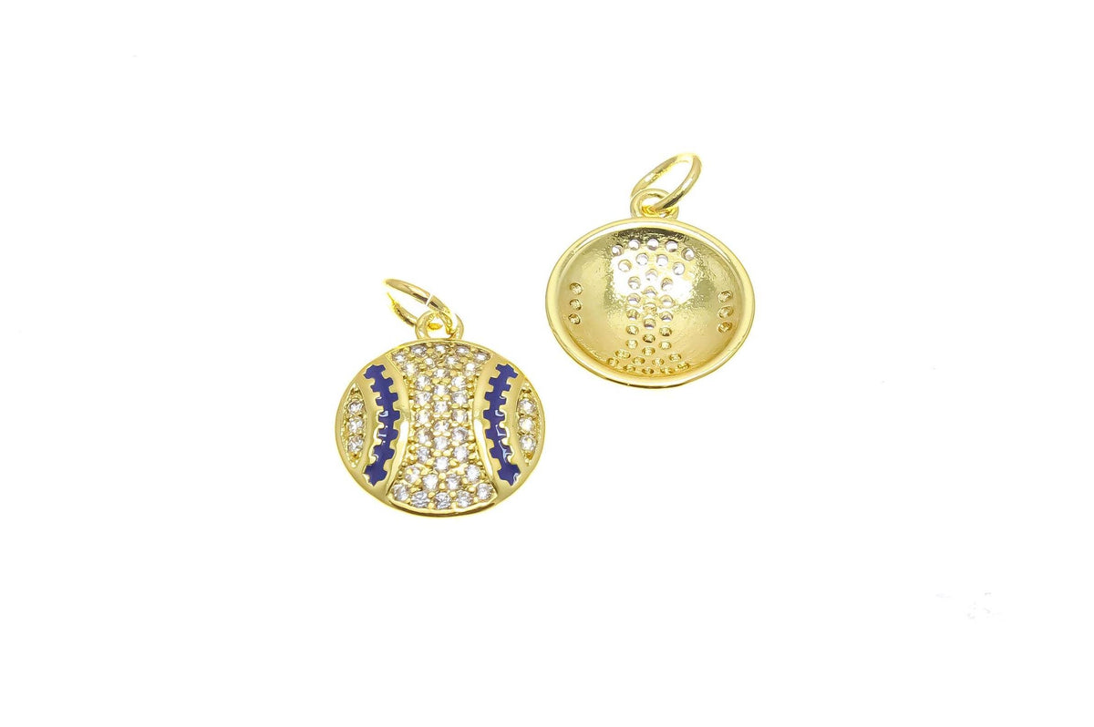 Baseball Charm 18k Gold CZ
