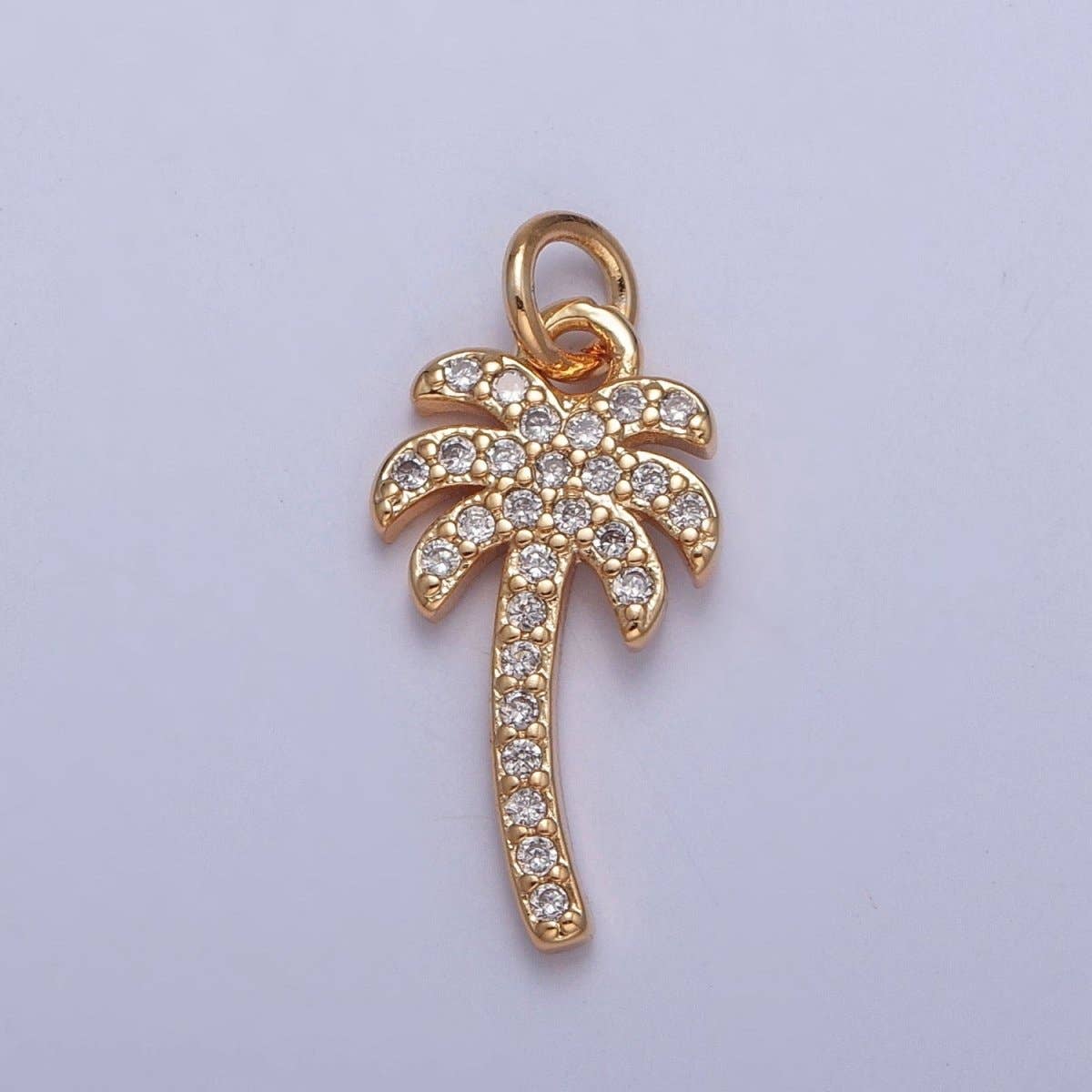 Gold Tropical Beach Palm Tree Cubic Zirconia Charm
