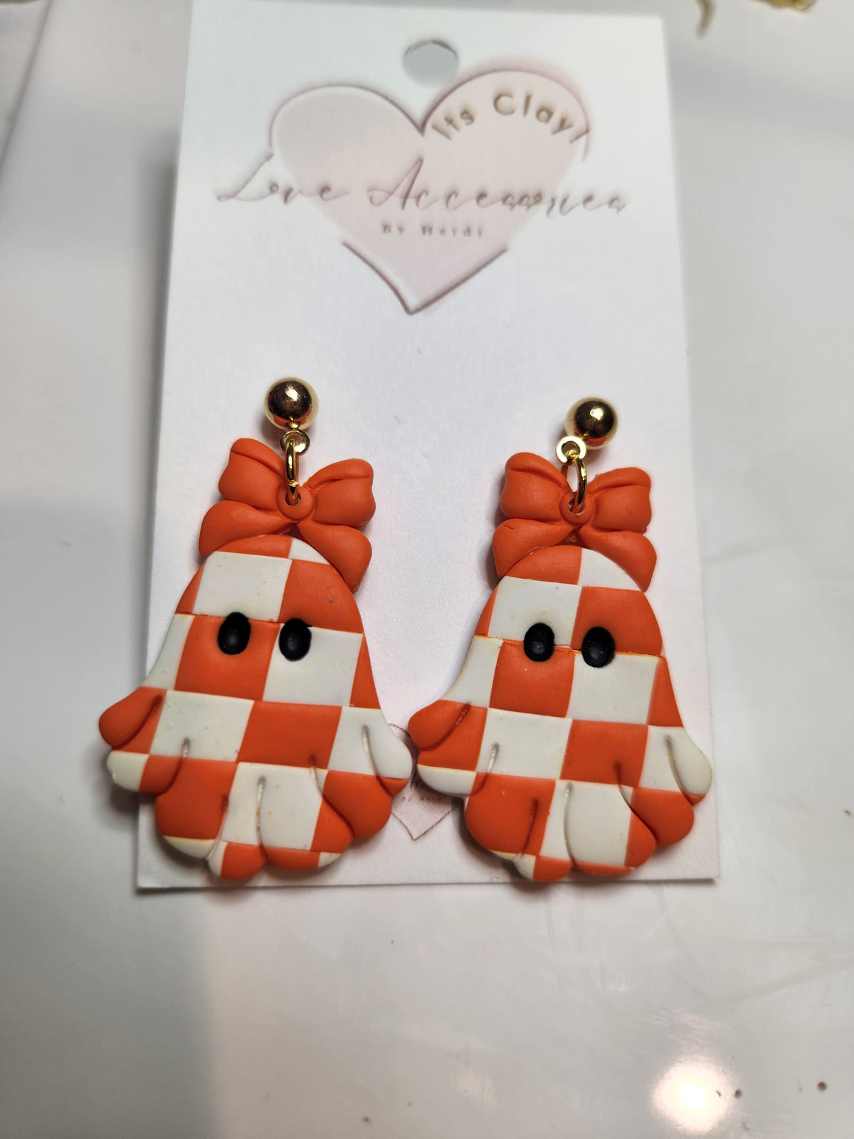 Checkard ghost girls Clay Earrings