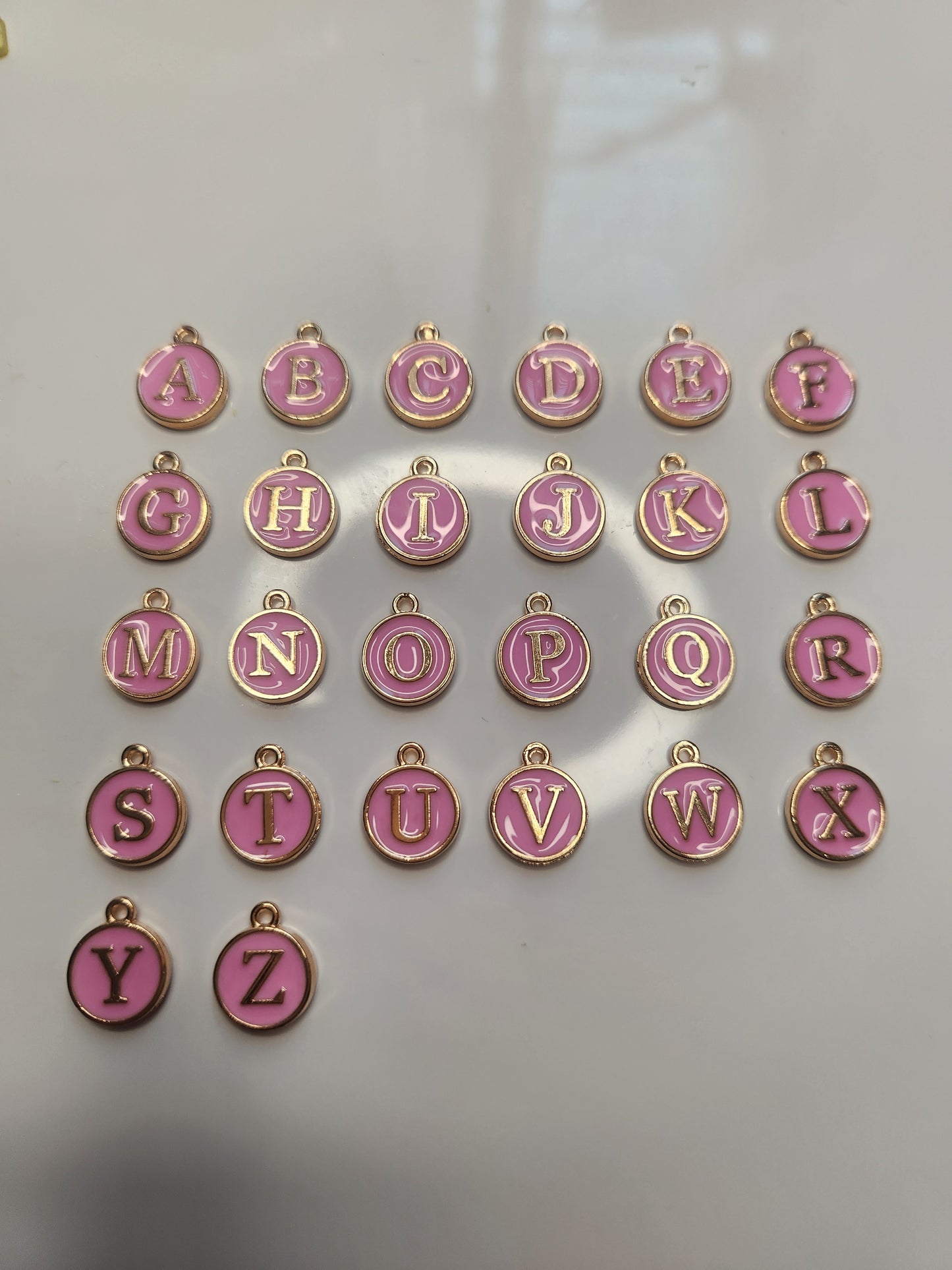 Gold with pink Enamel Alphabet Charm