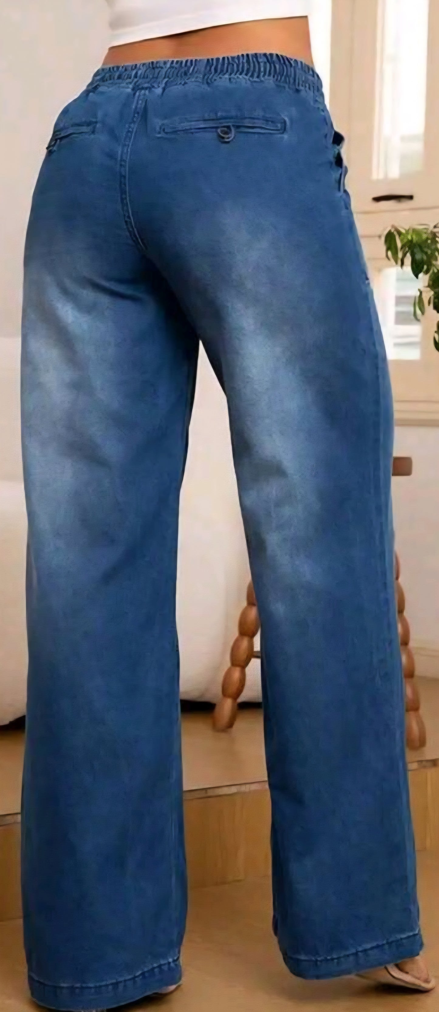 Womens Loose Fit Wide Leg Stretch Denim