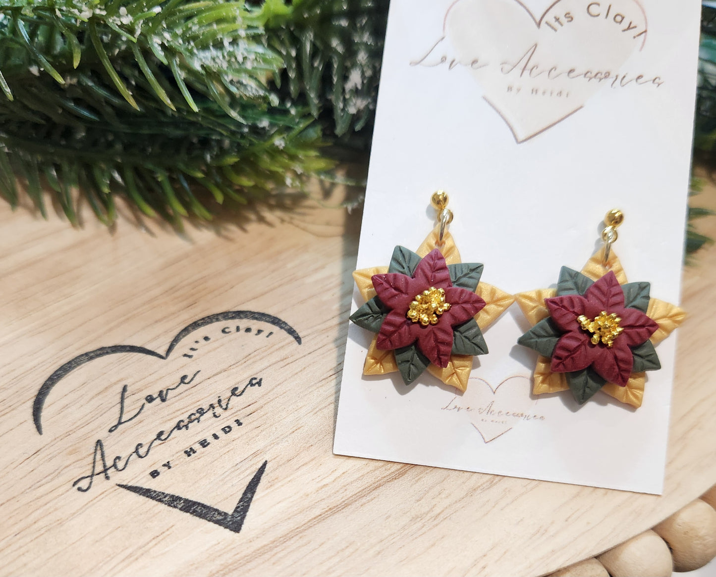 Poinsettia Dangle Earrings (gold ball post)