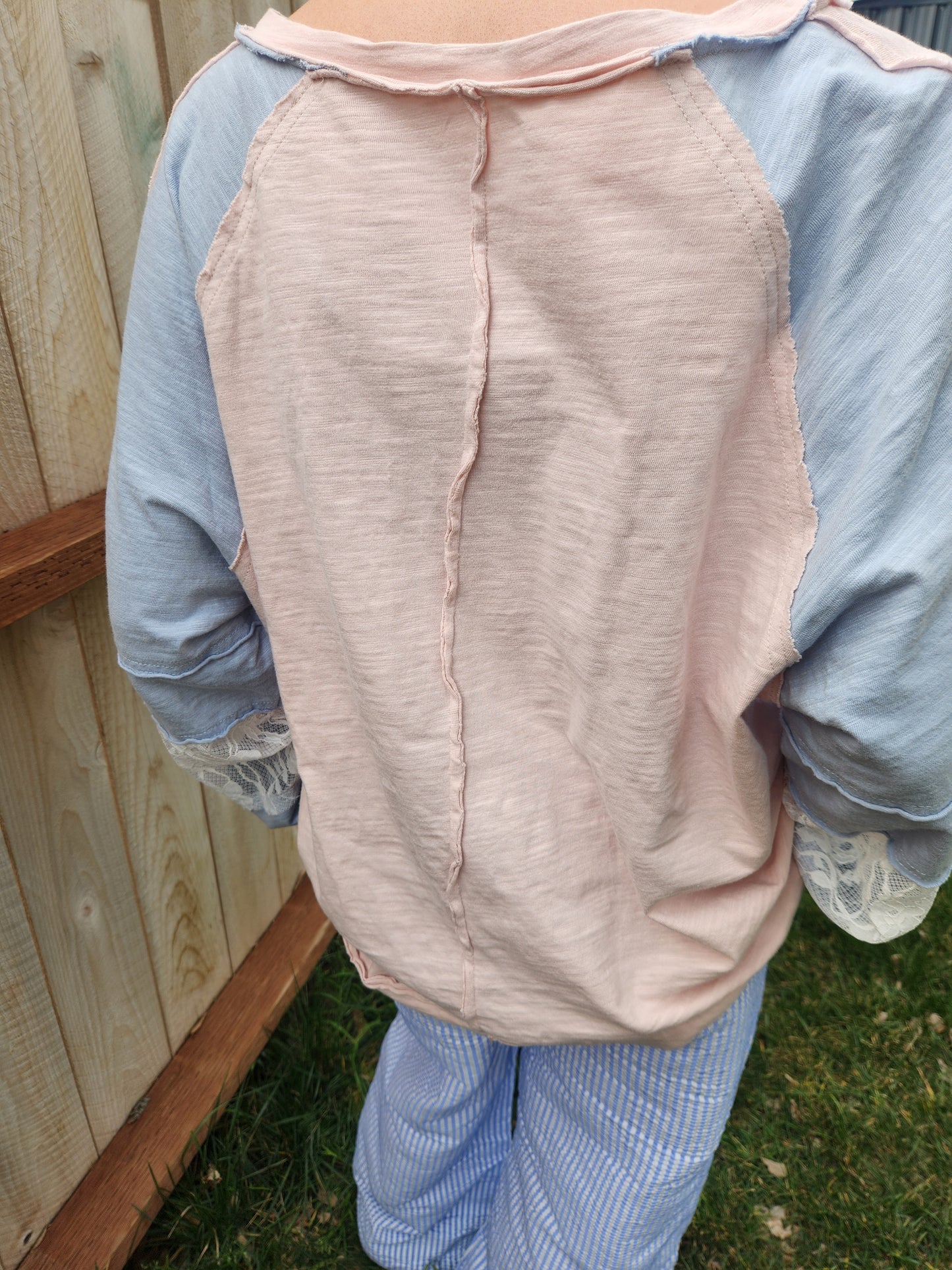 Blue/Pink Patchwork loose fit long sleeve top