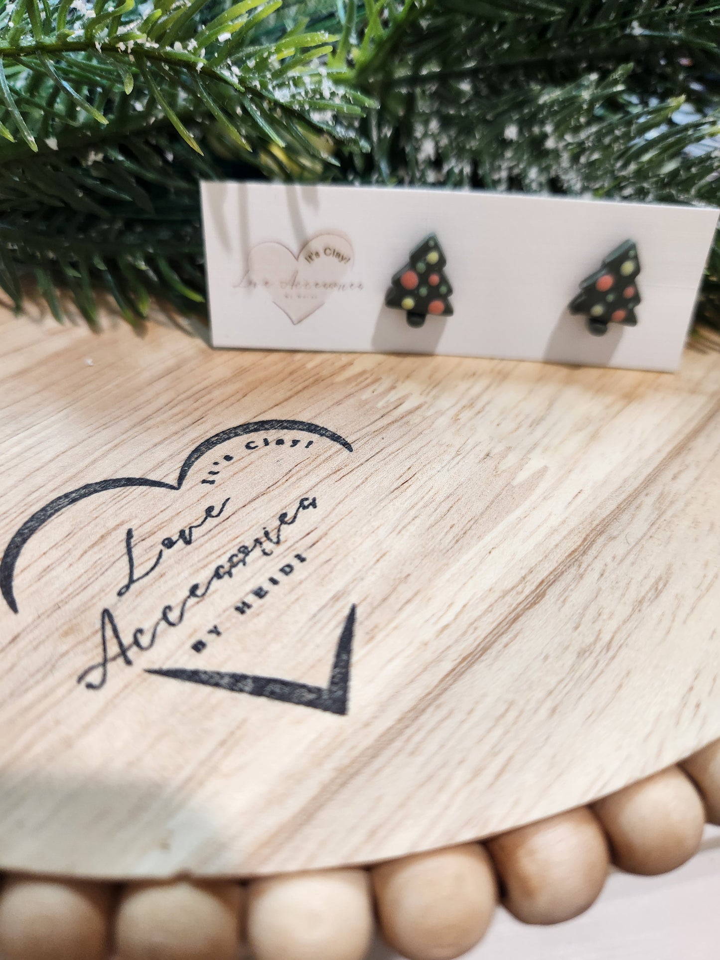 Decorated Christmas Tree Stud Earrings (Silver Back Posts)