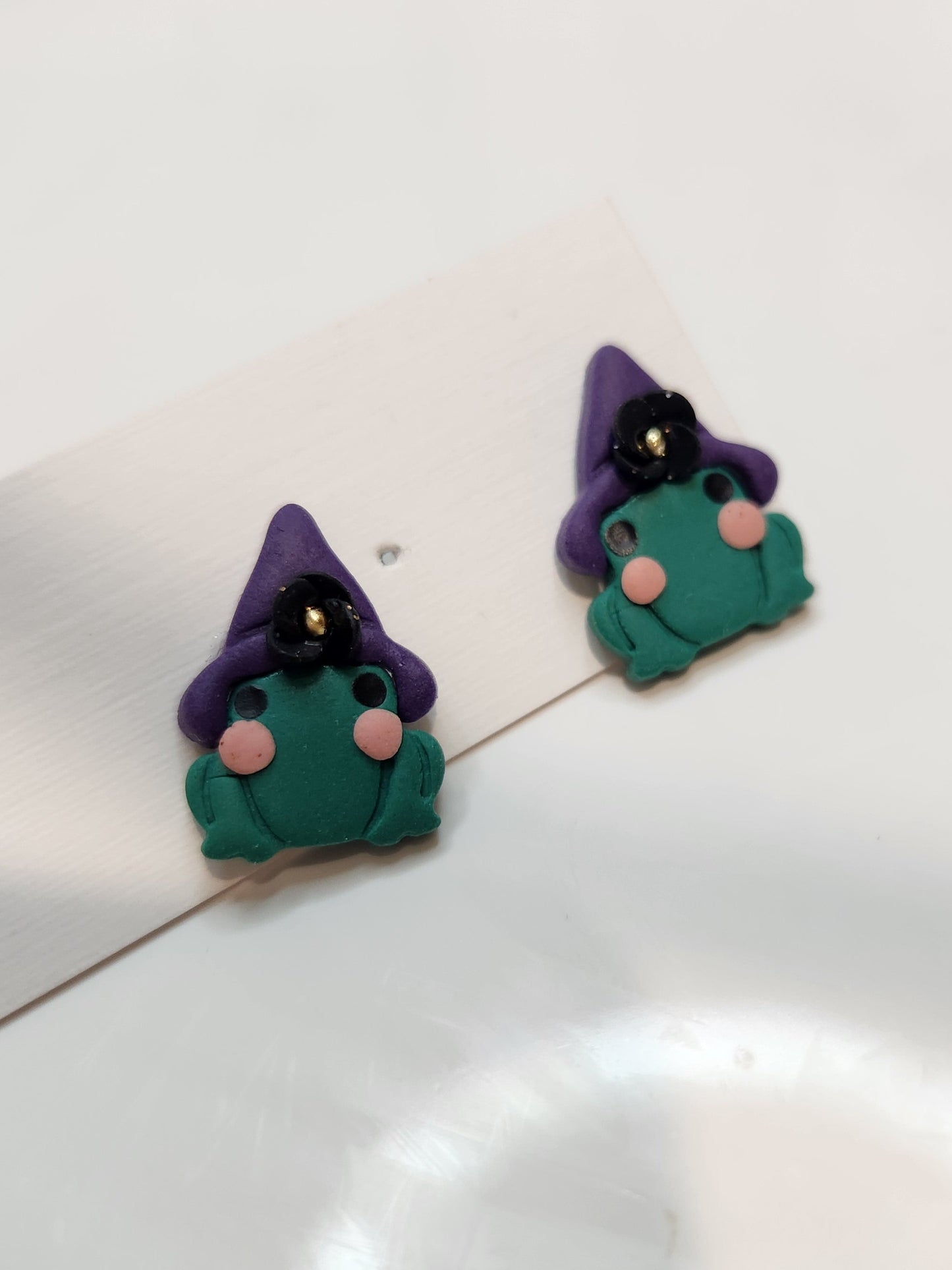 Froggy Witch Stud Clay Earrings