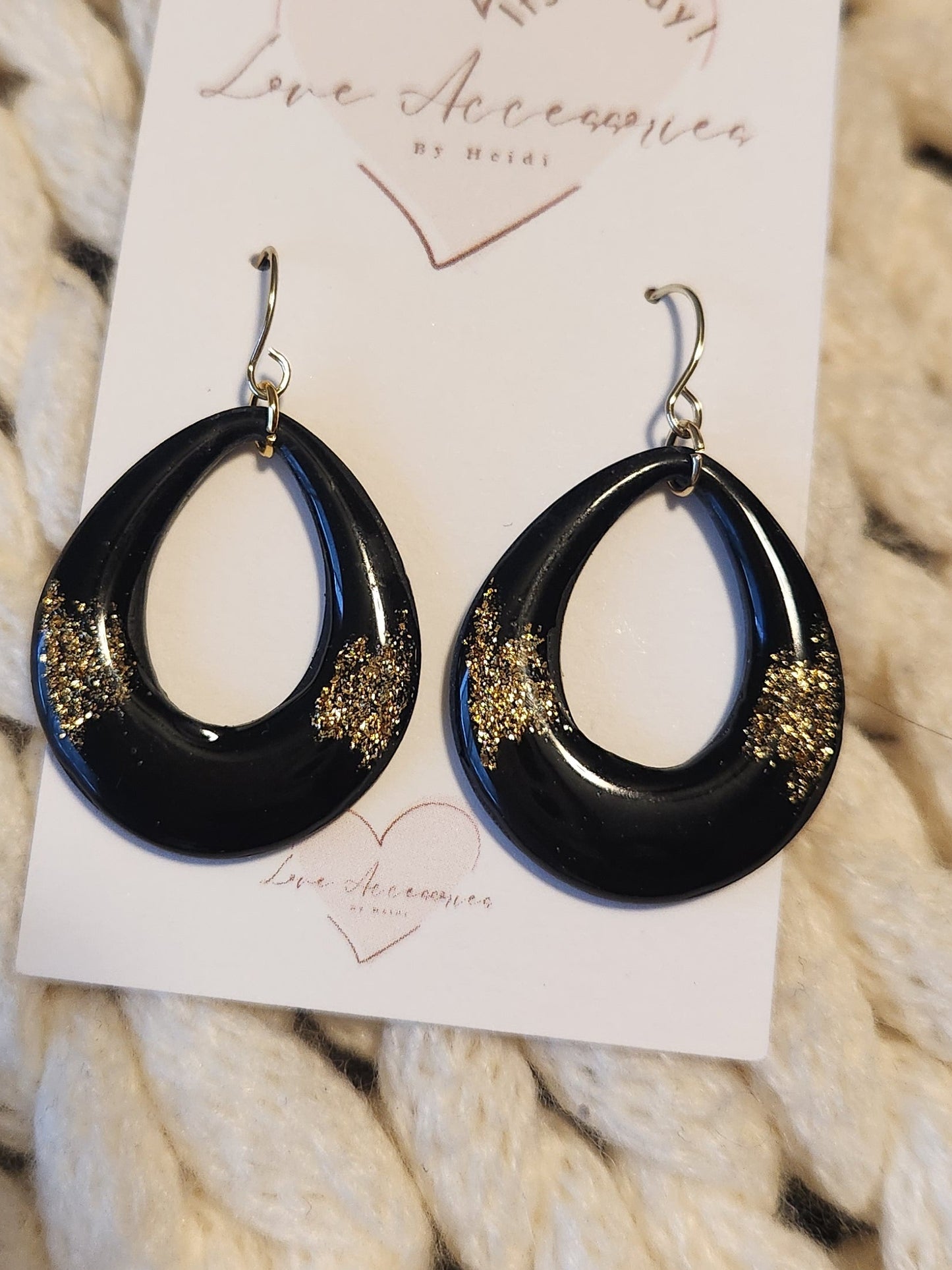 Black with Gold sides teardrop shape Dangle earrings