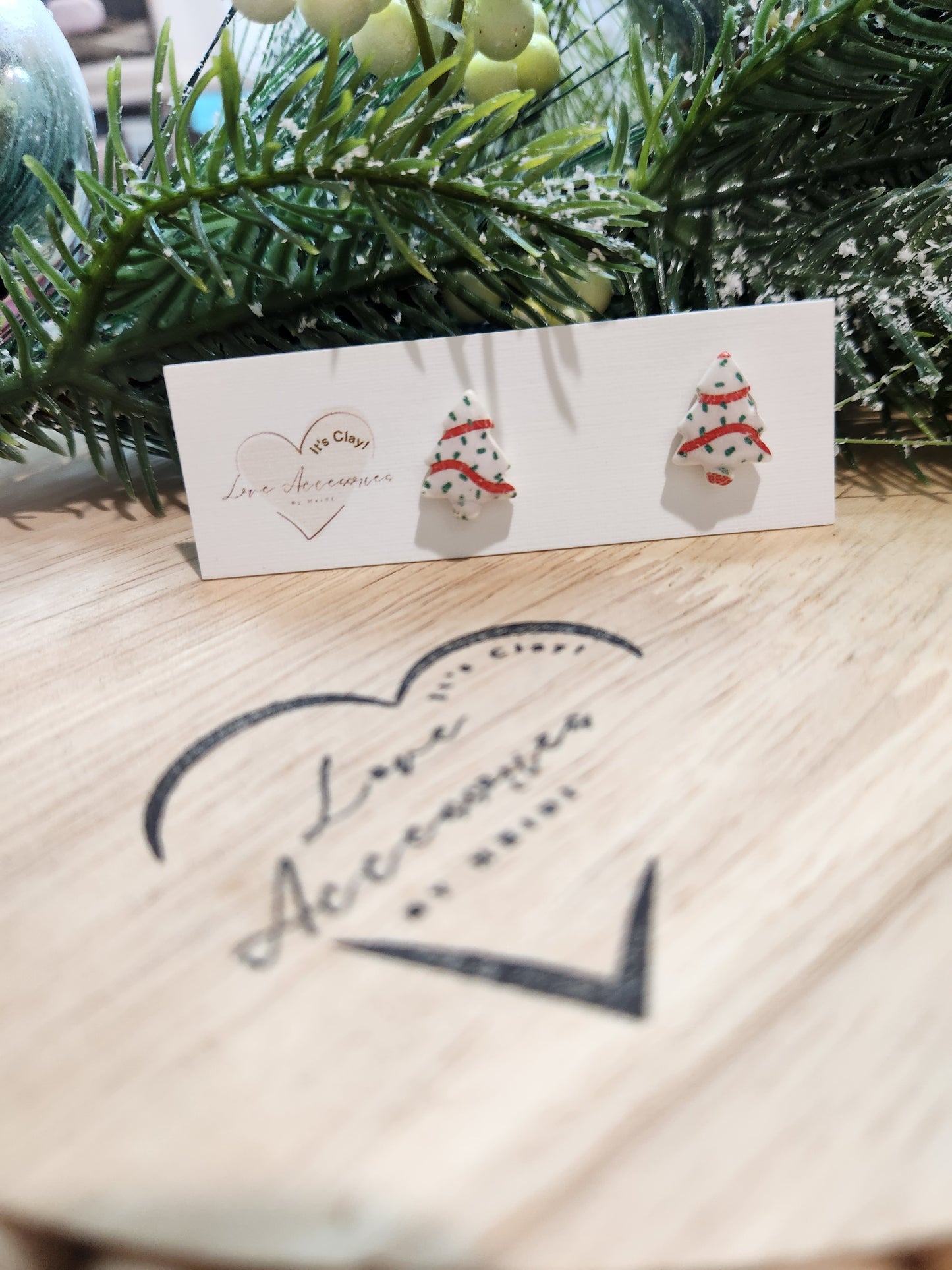 Tasty Christmas Tree Cake Stud Earrings (Silver post backing)
