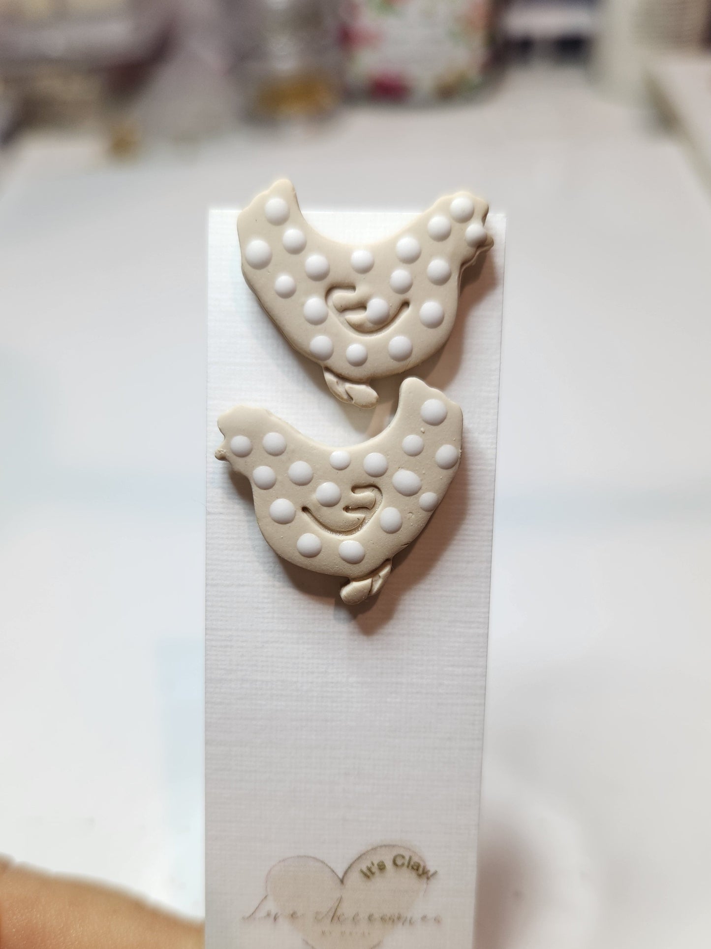 Spotted Hens Stud Clay Earrings