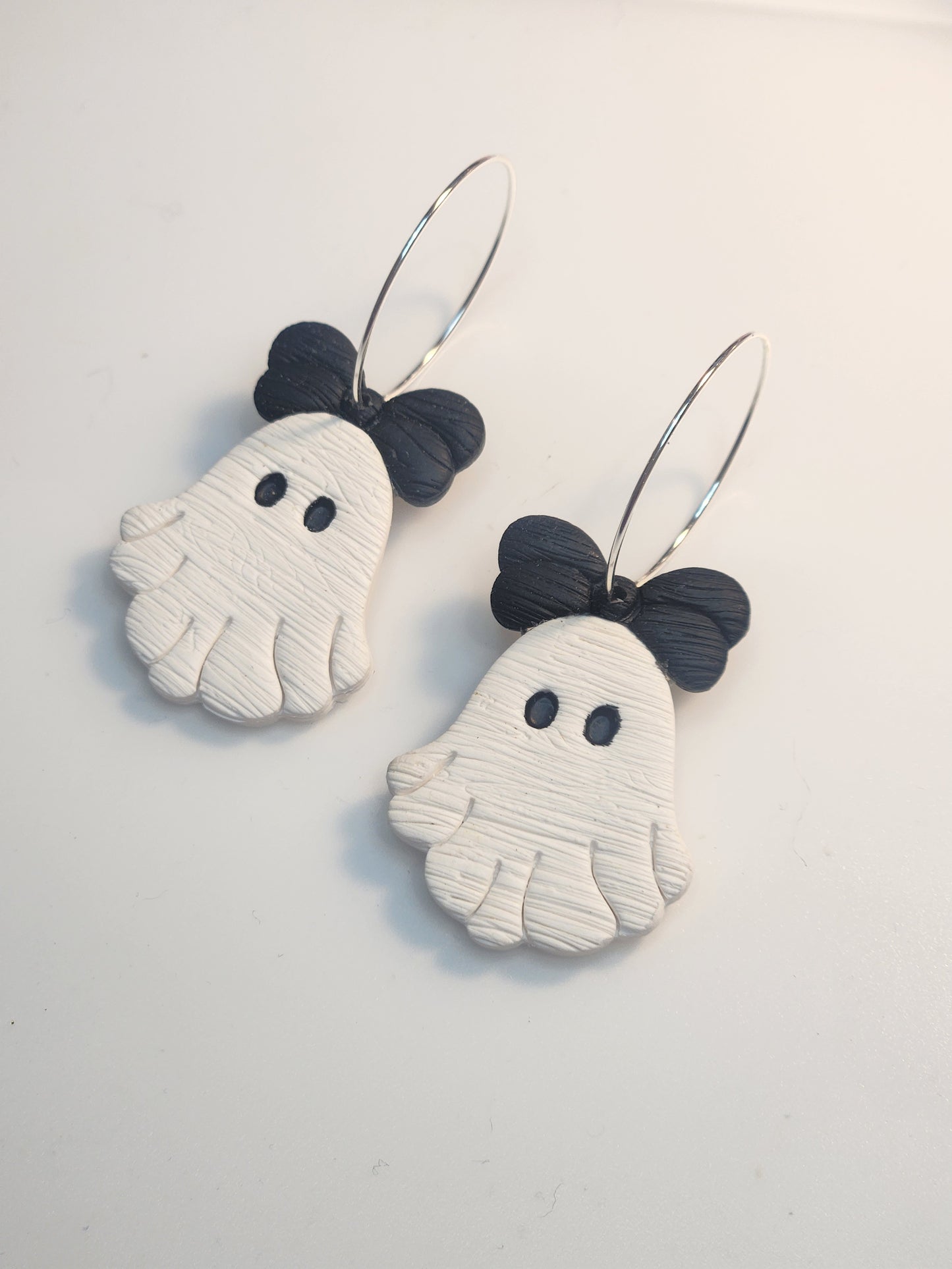 Black Bow ghostie Dangles with silver hoops