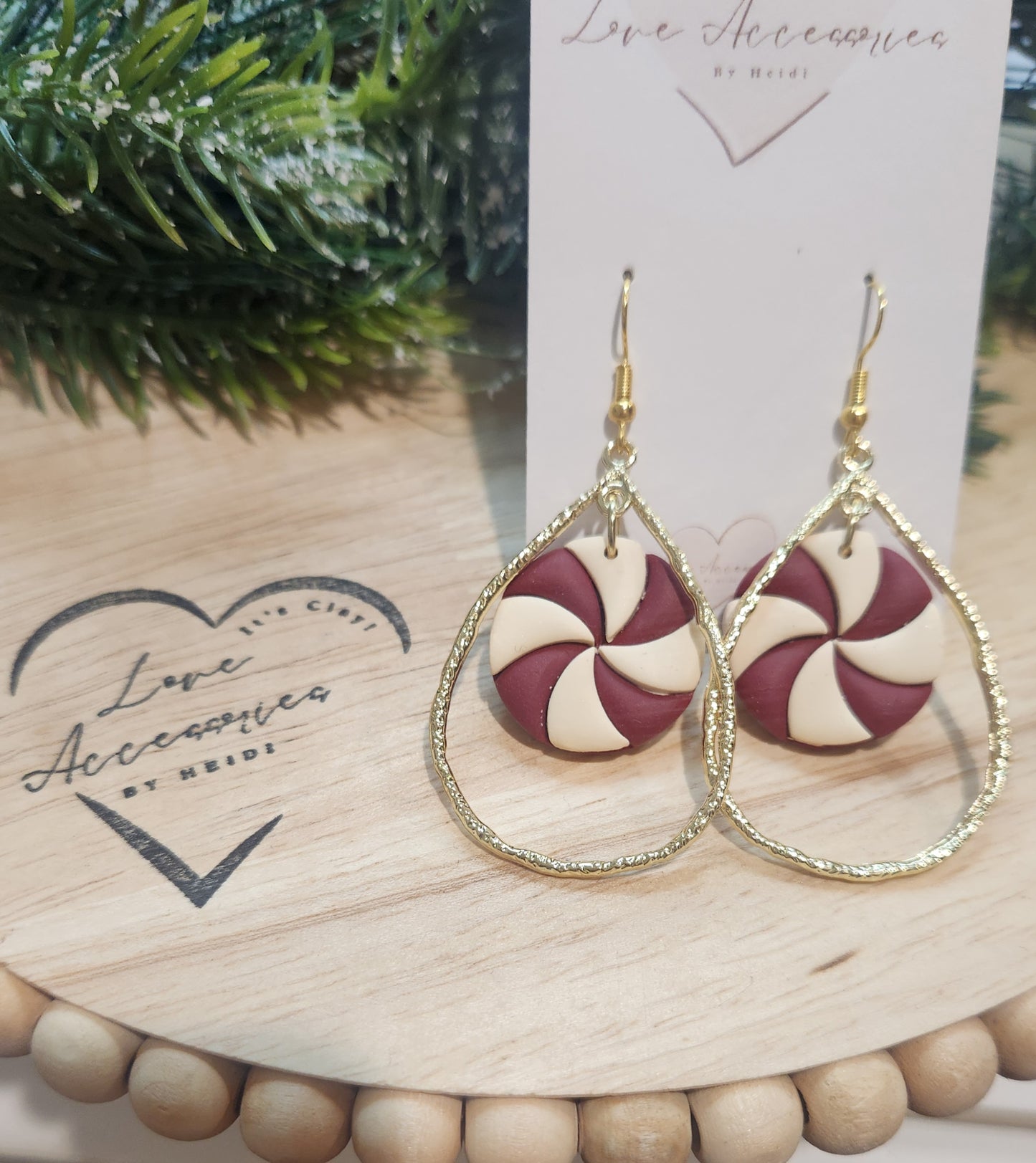 Peppermint Gold Tear Drop Dangle Earrings