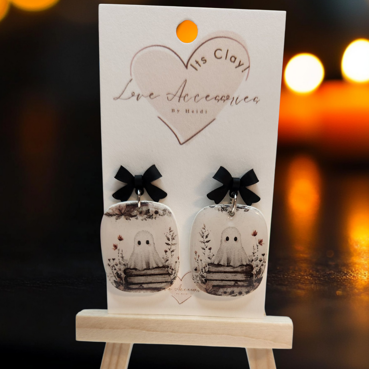 Black Bow Ghost Book Dangle Earrings