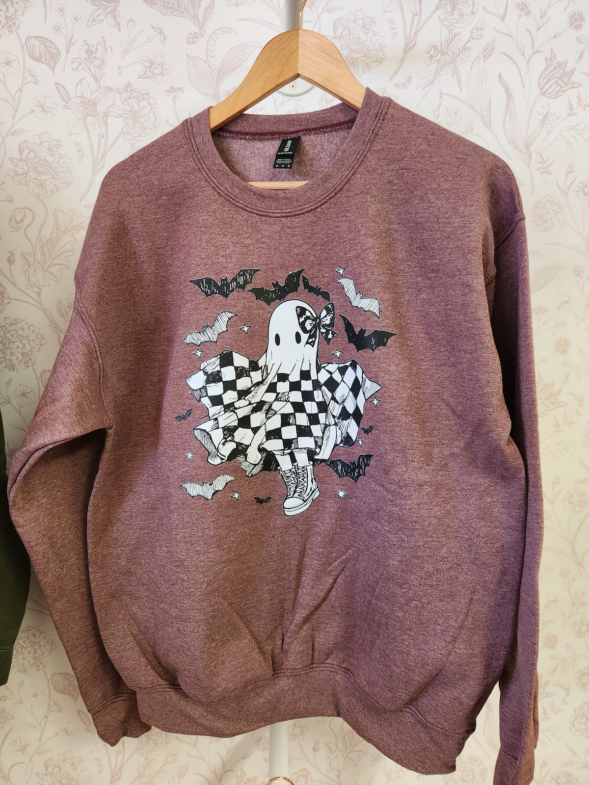 Checkered Girl Ghostie with bats Graphic Sweater