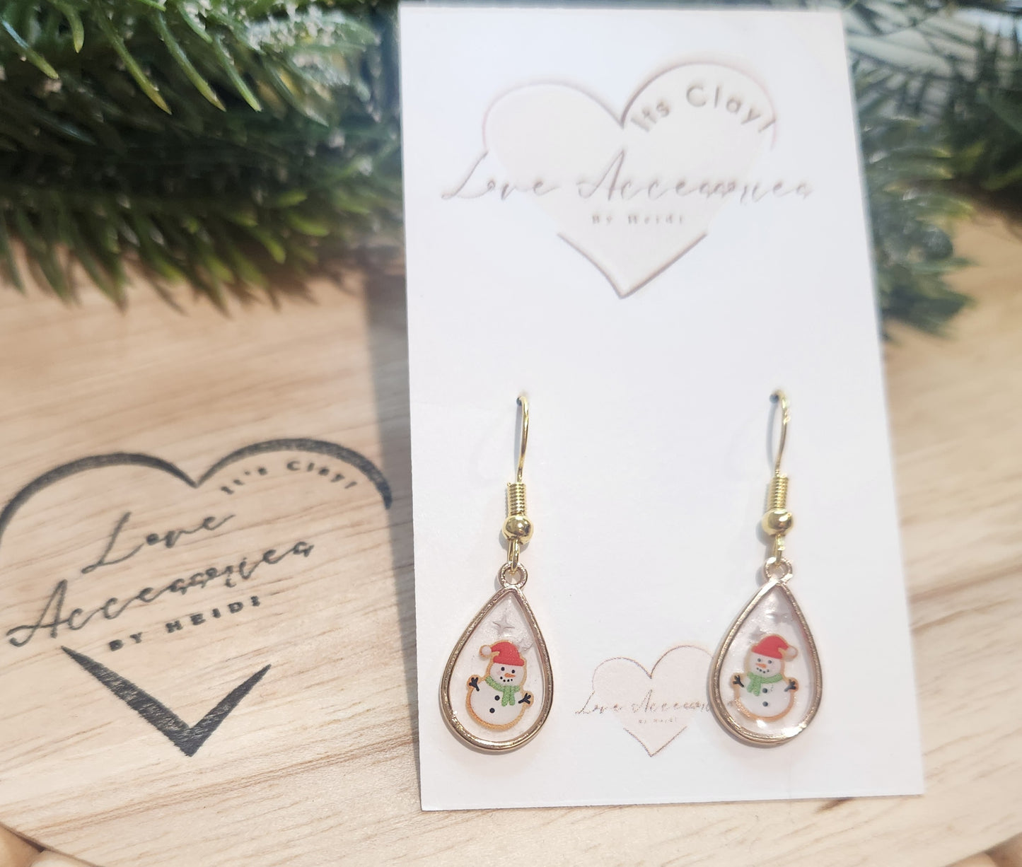 Snowman Gold Tear Drop Dangle Earrings
