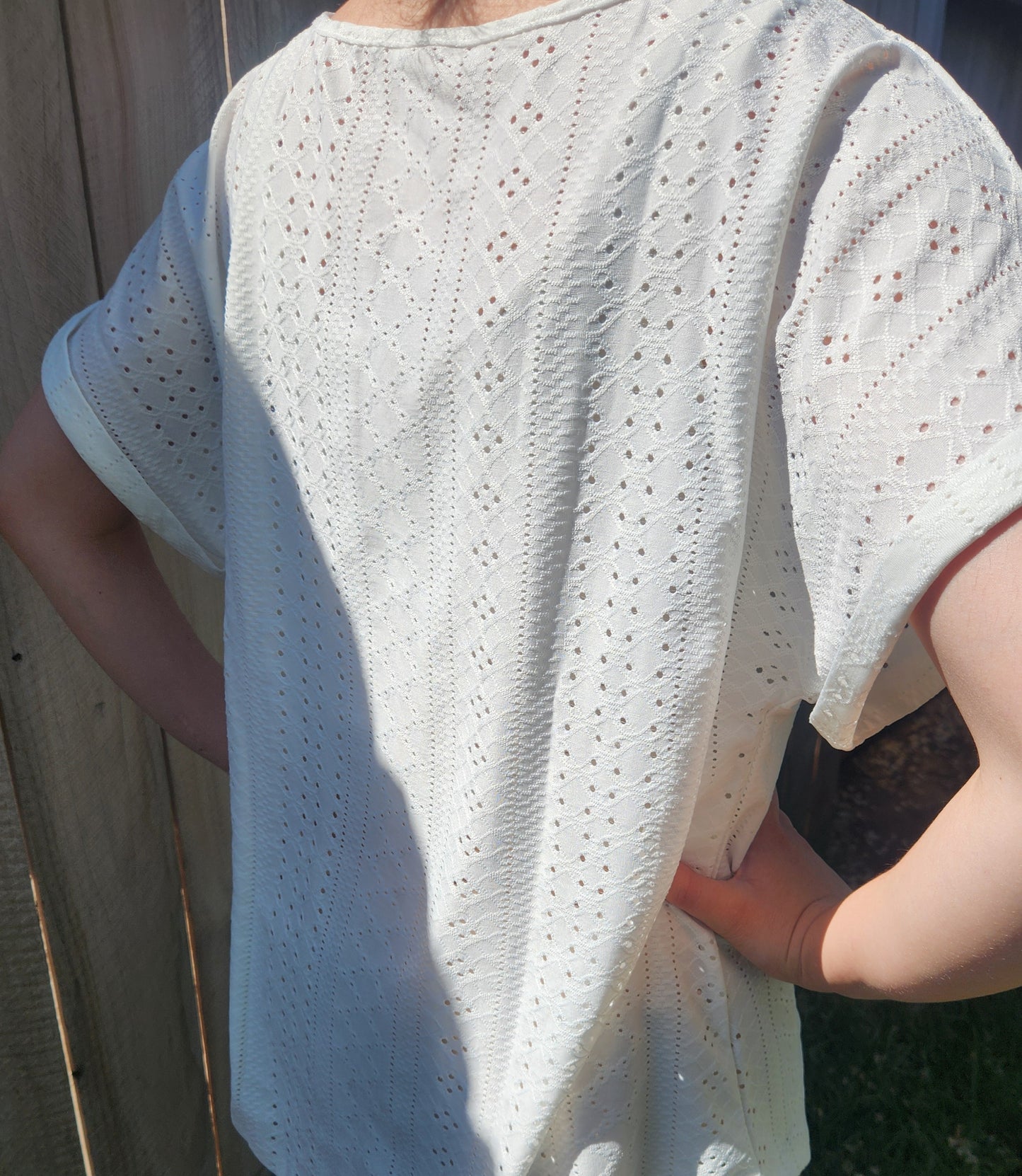 Women's Sheer Casual Short Sleeve Eyelit Solid Color Blouse