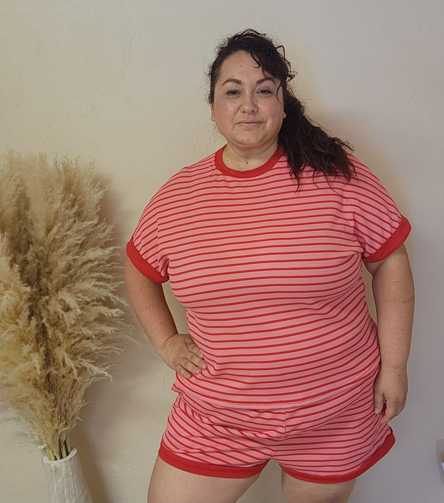 Candy Striped Top (Curvy)Stretchy Thermal Material