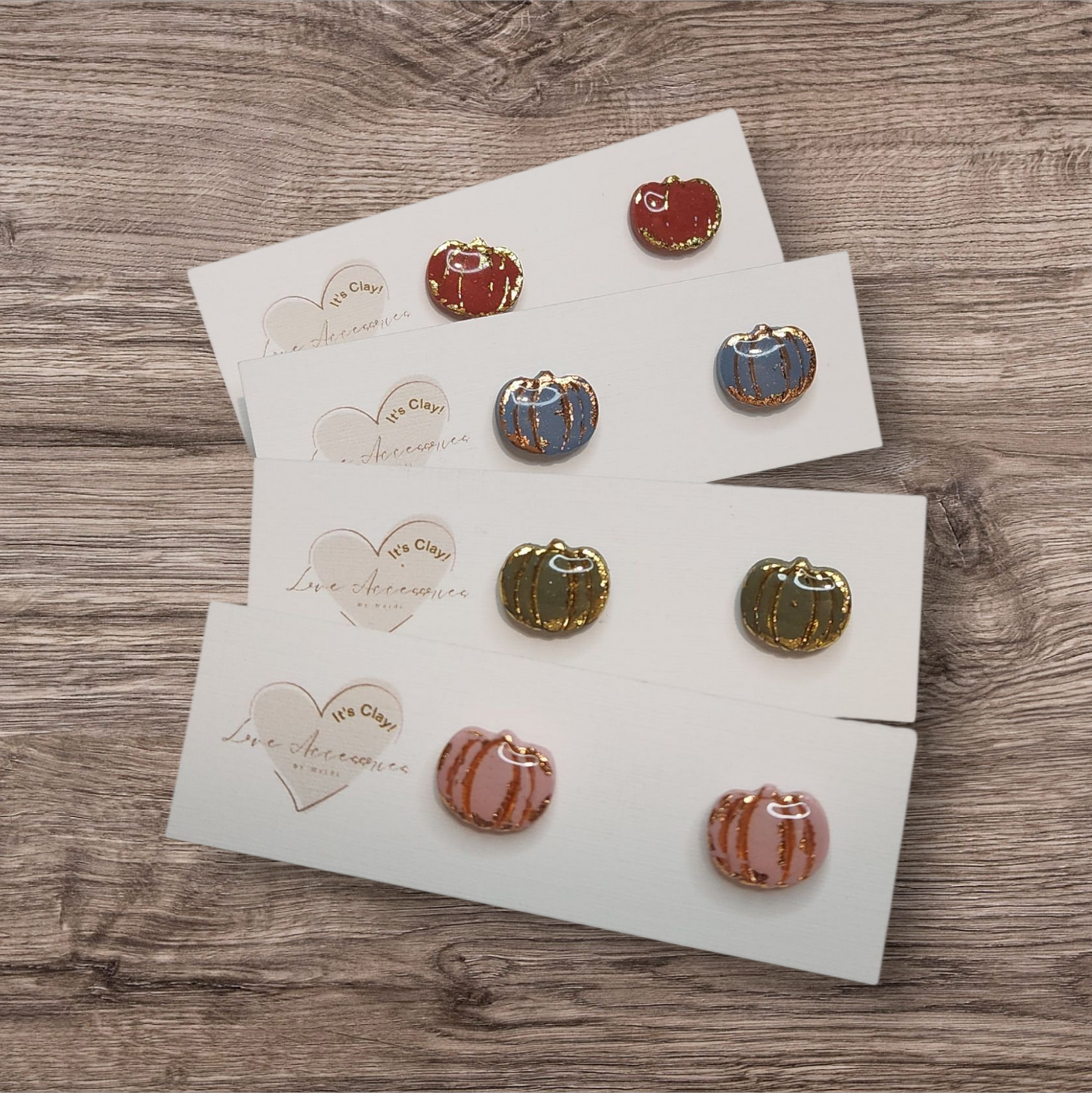 Round pumpkin w/gold foil stud earrings in Sky Blue
