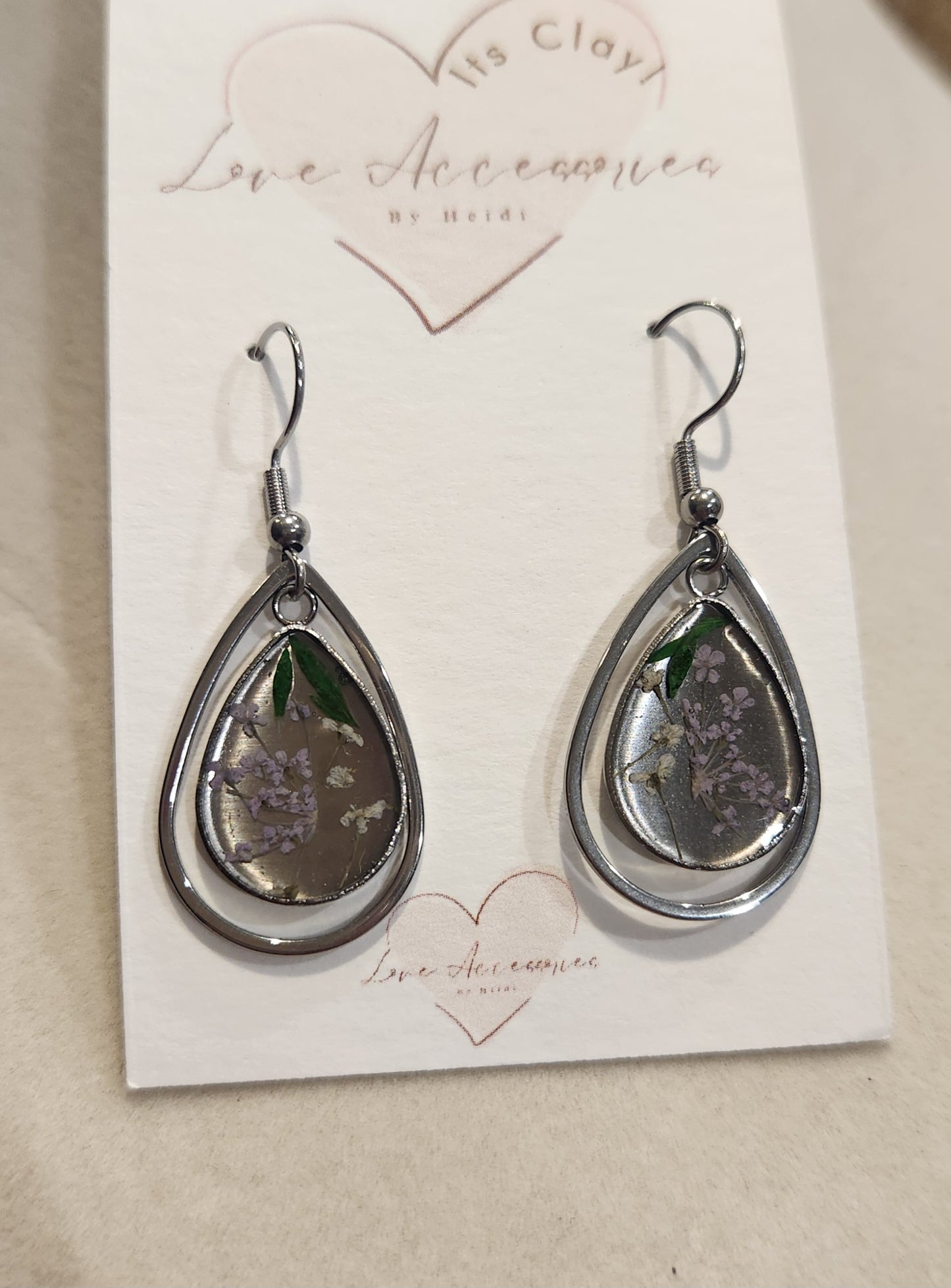 Pressed Flower Teardrop Earrings