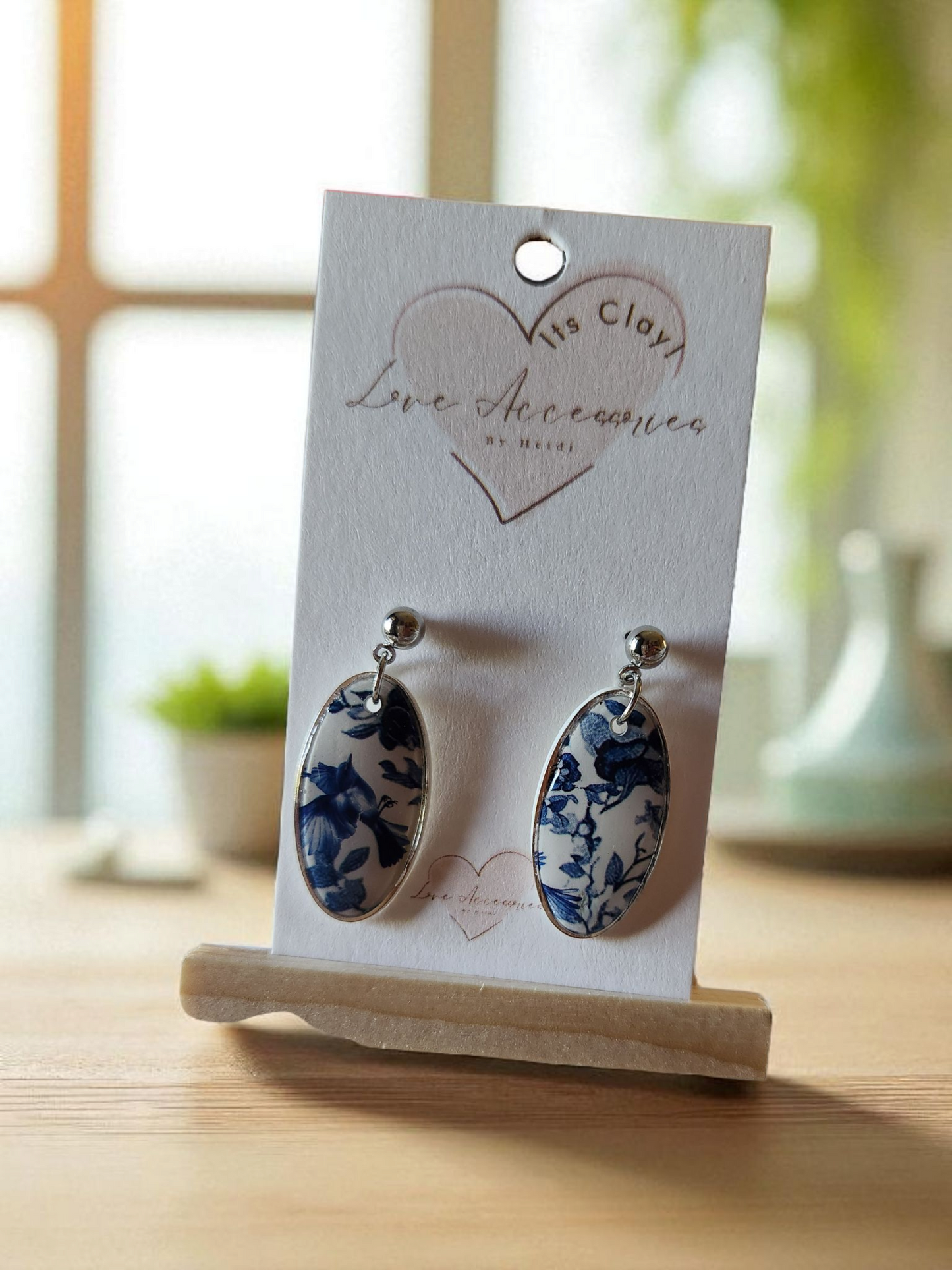 Blue Porcelain pattern collection oval Dangle Earrings
