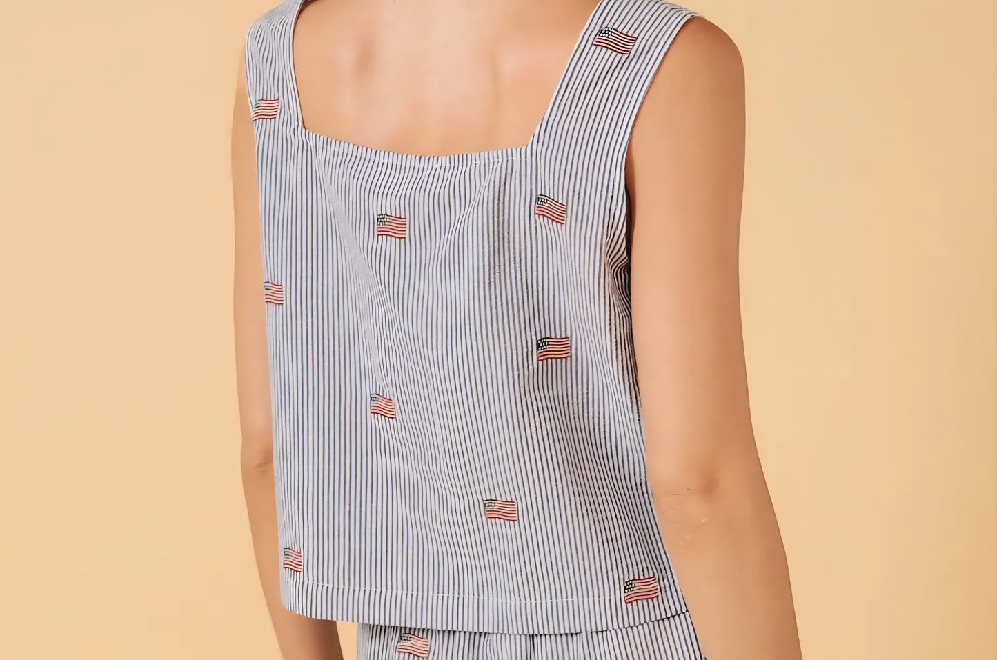 PRE-ORDER | Square Neck Striped Embroidered American Flag Top
