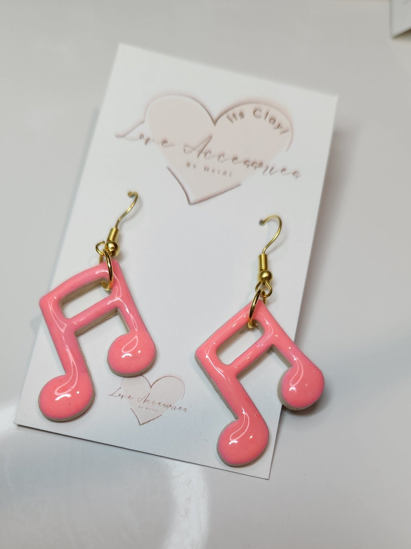 Pink Music Notes Dangle Earrings