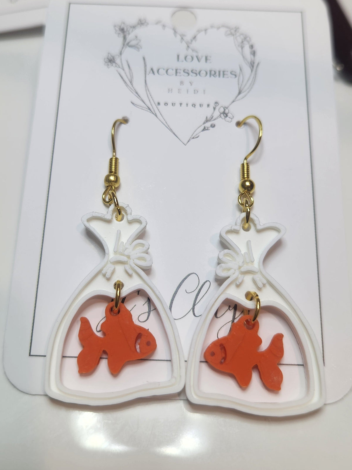 Gold Fish in a bag acrylic earrings
