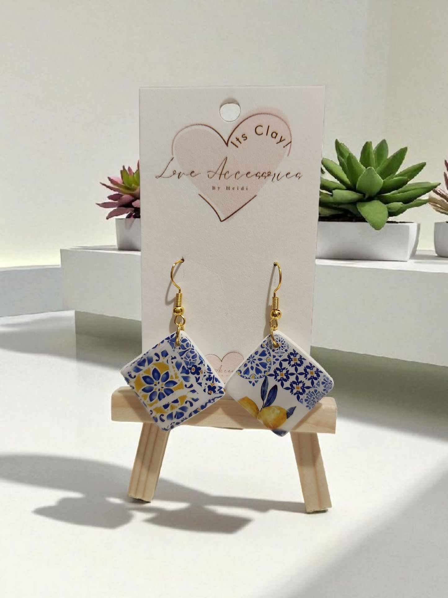 Azulejo Limon Collection square Dangle Earrings