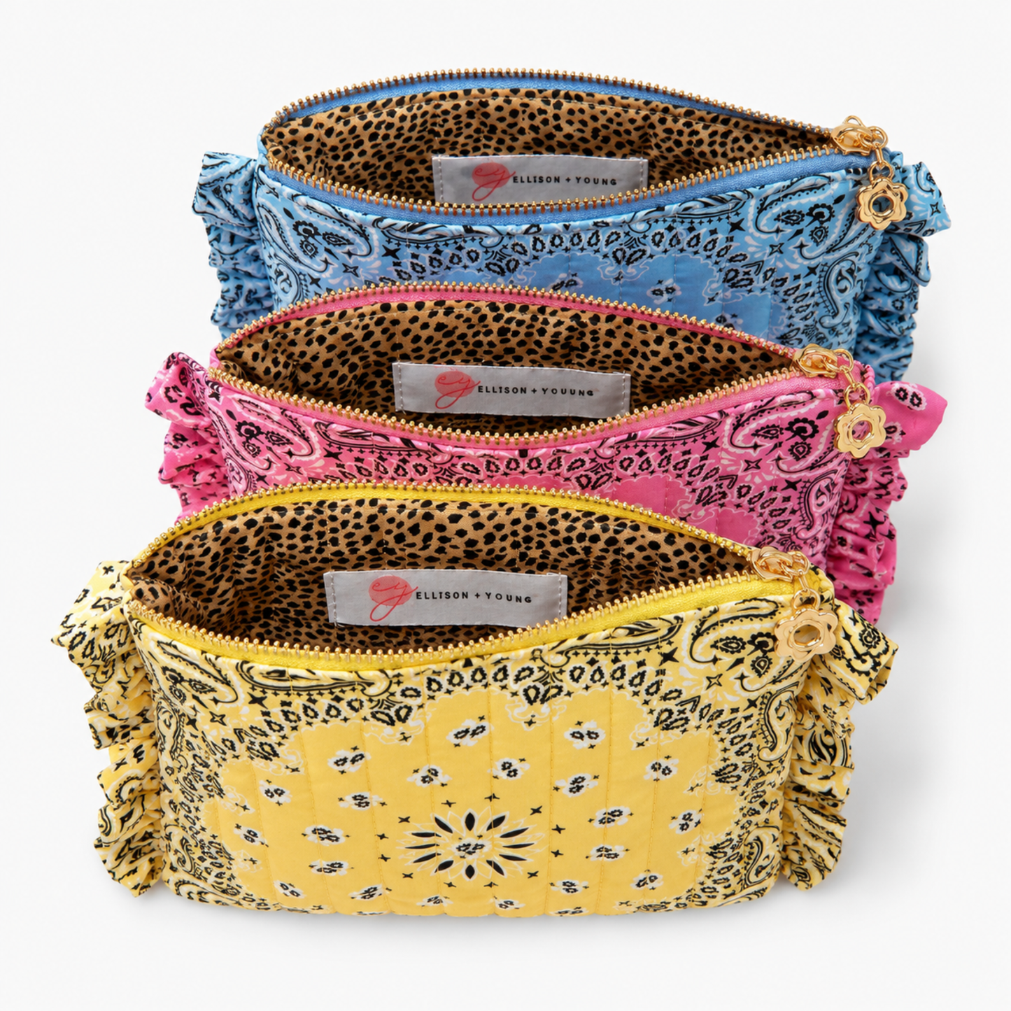 Ellison+Young Bandana Ruffle Pouch, Quilted Cosmetic Case