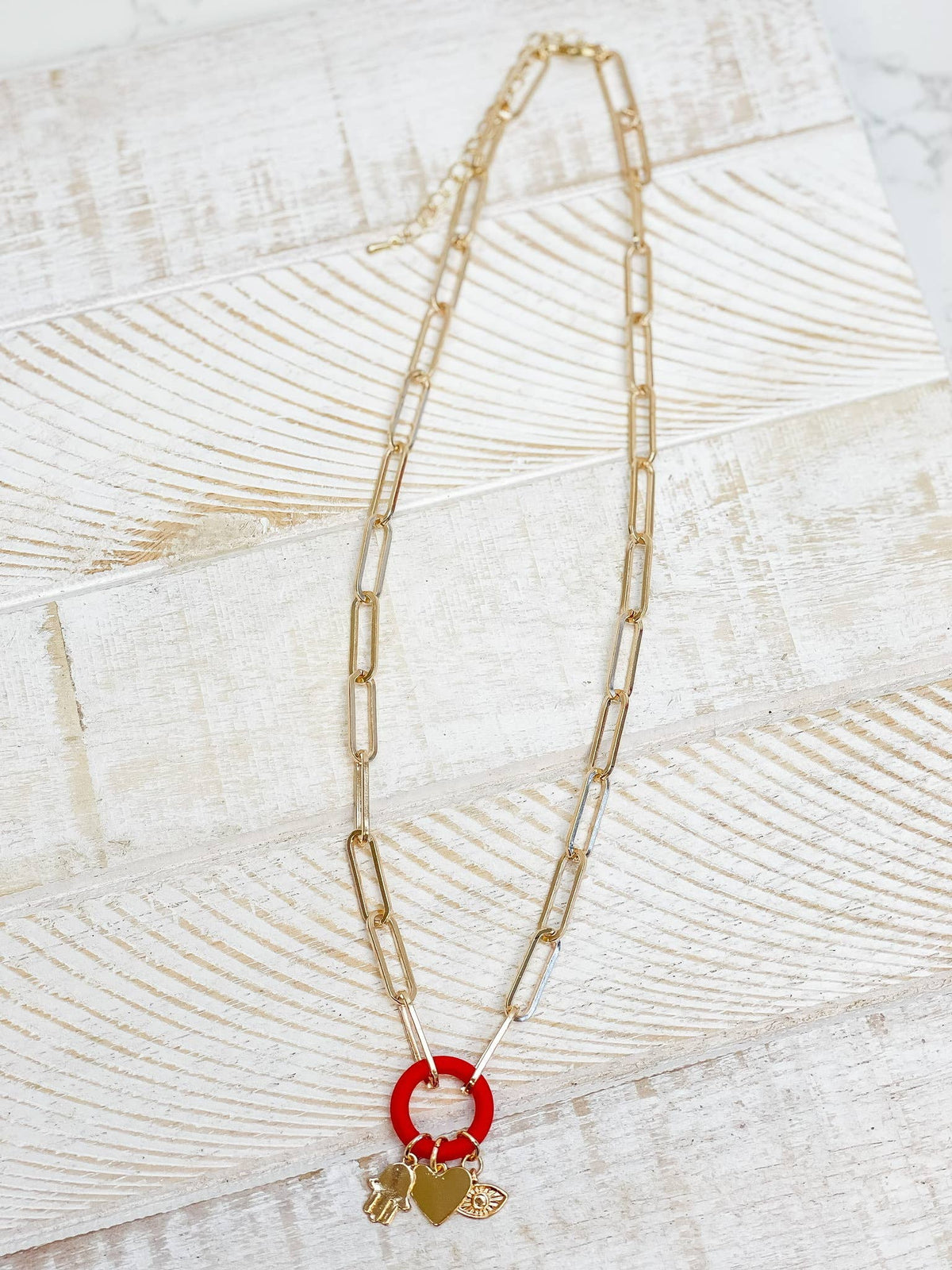 Gold Paperclip Silicone Ring Charm Necklace