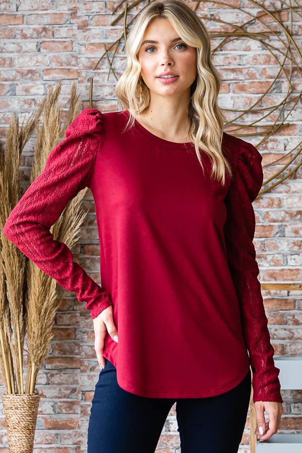 Lace Puff Long Sleeve Top