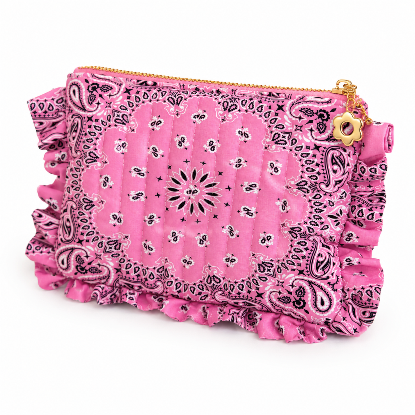 Ellison+Young Bandana Ruffle Pouch, Quilted Cosmetic Case