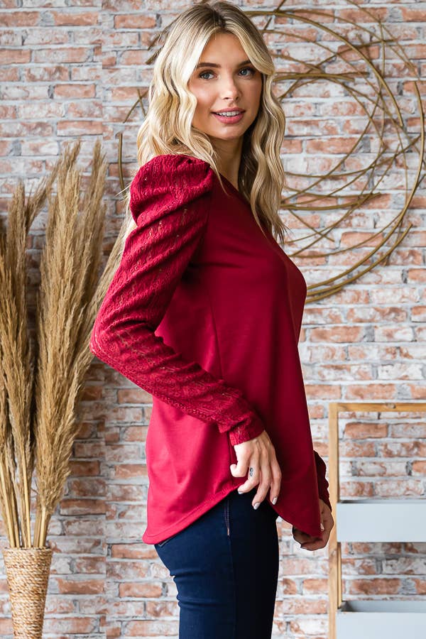 Lace Puff Long Sleeve Top
