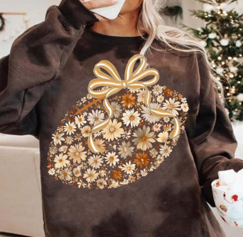 Floral Fall Football Graphic Tee-Shirt