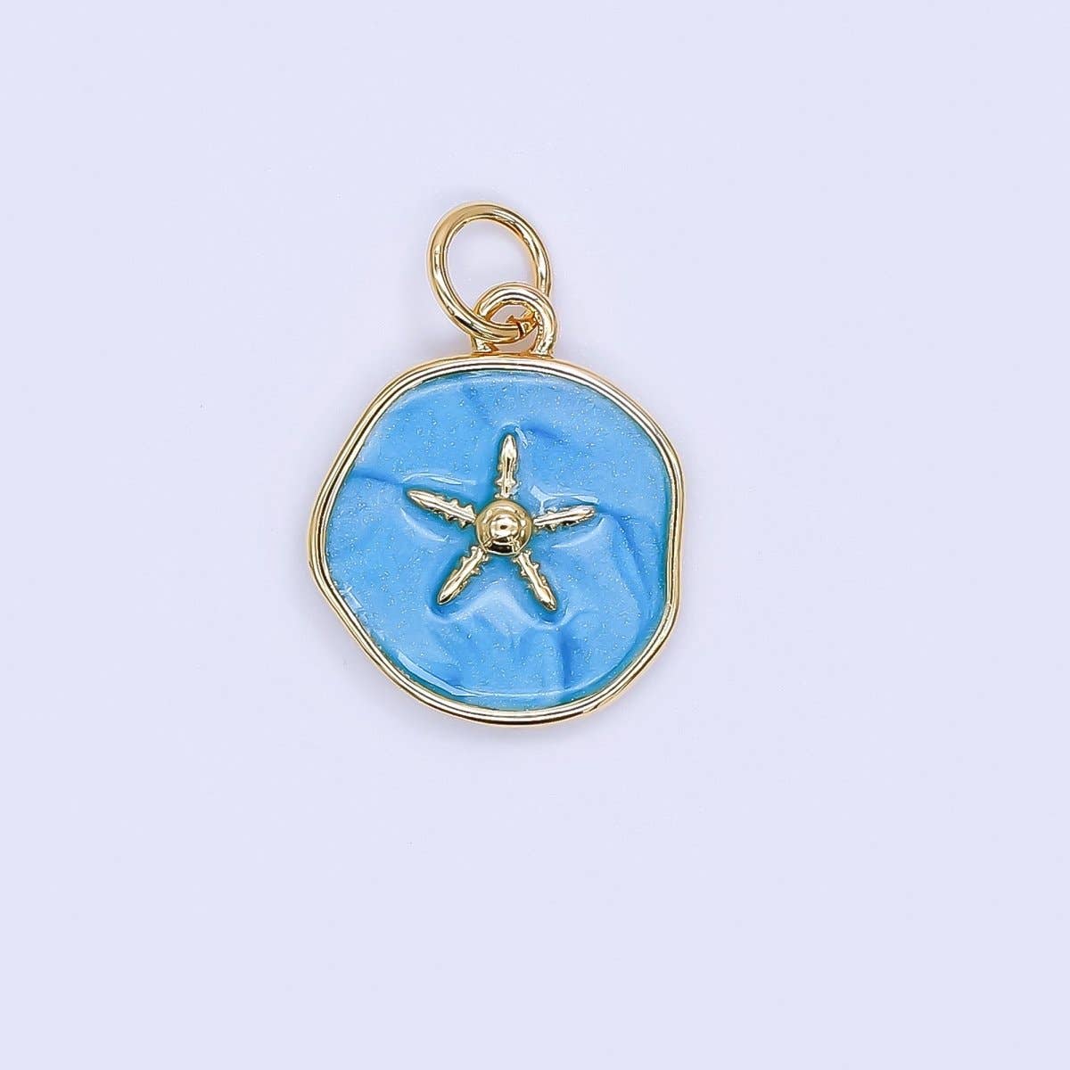 24K Gold Filled 15mm Enamel Floating Sea Starfish Charm in Blue & White