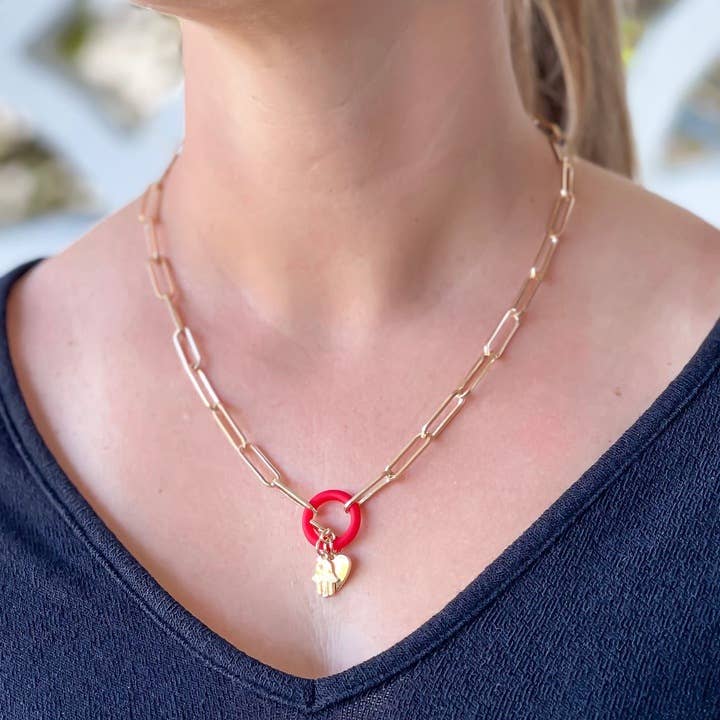 Gold Paperclip Silicone Ring Charm Necklace