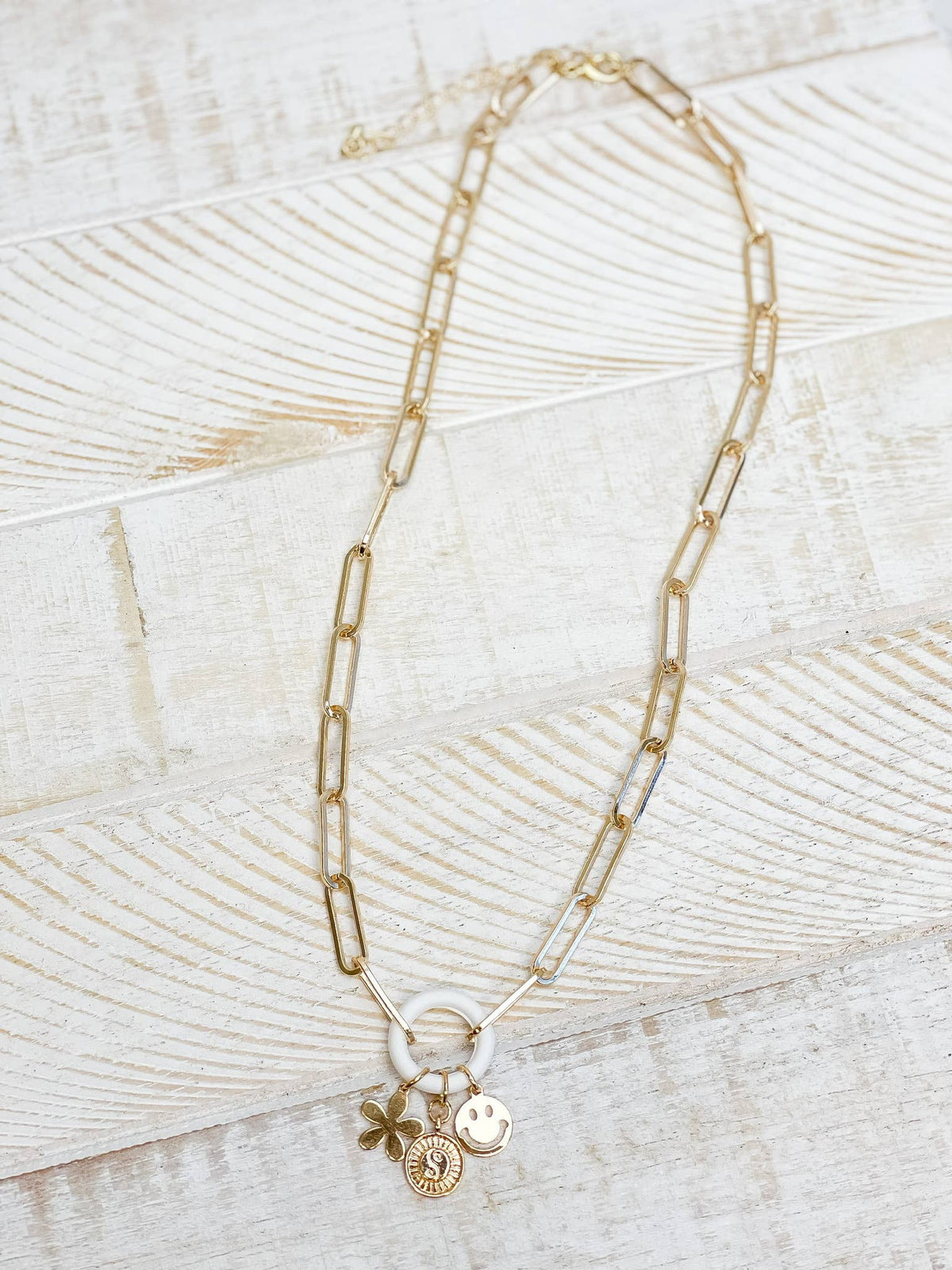 Gold Paperclip Silicone Ring Charm Necklace