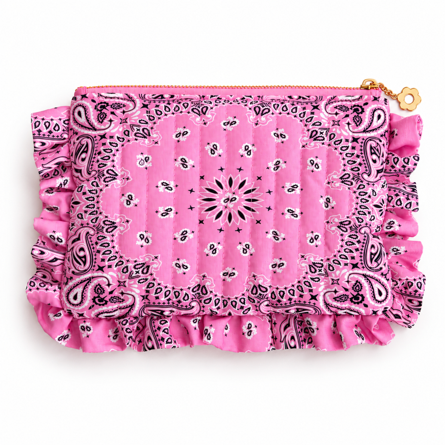 Ellison+Young Bandana Ruffle Pouch, Quilted Cosmetic Case