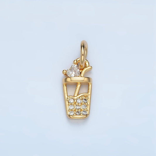 24K Gold CZ Iced Drink Charm