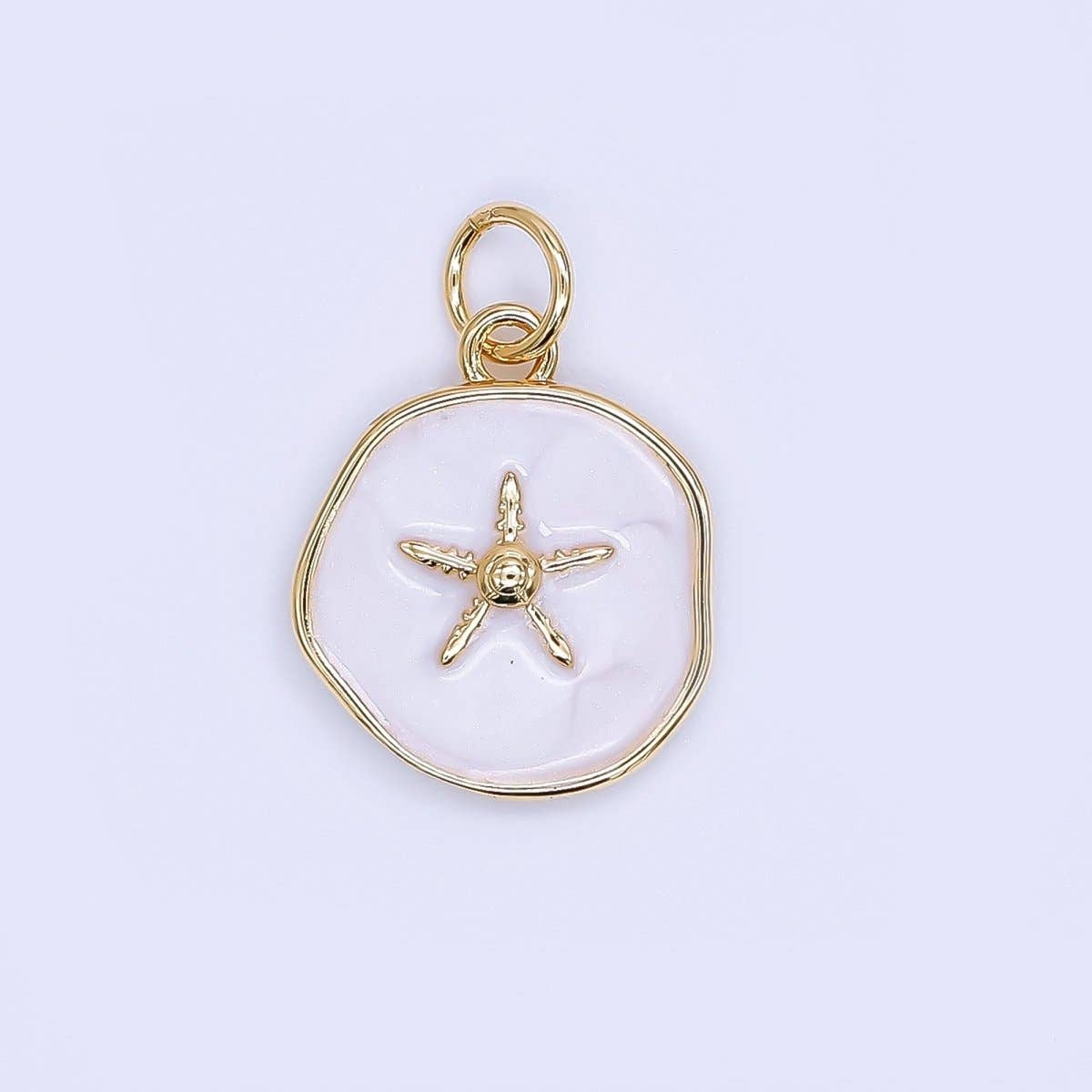 24K Gold Filled 15mm Enamel Floating Sea Starfish Charm in Blue & White