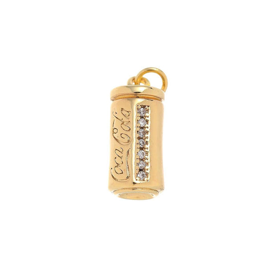 18k Gold Mini Cola Soda CZ Dangle Charm Pendant
