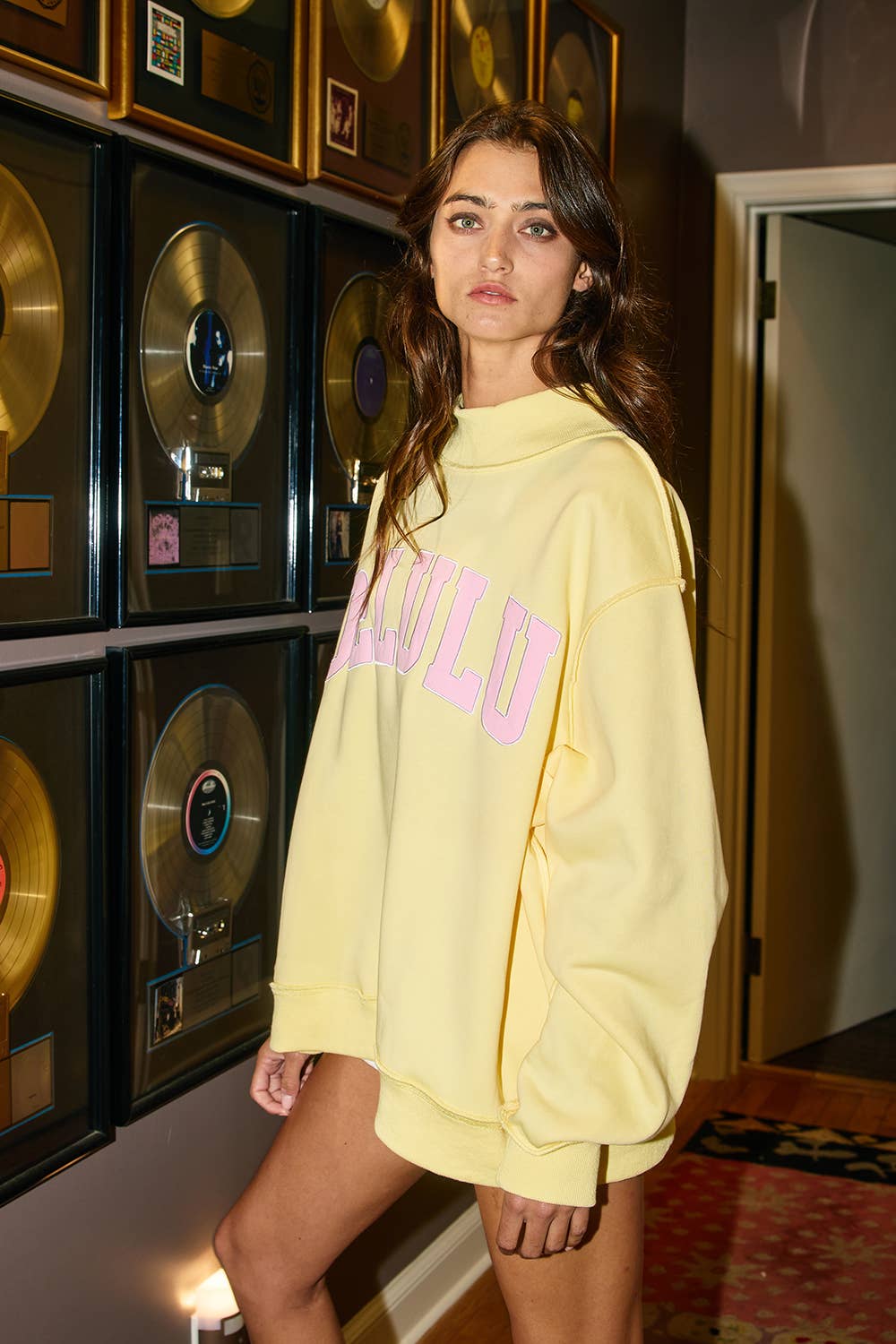 DELULU Embroidered Mock Neck Sweatshirt