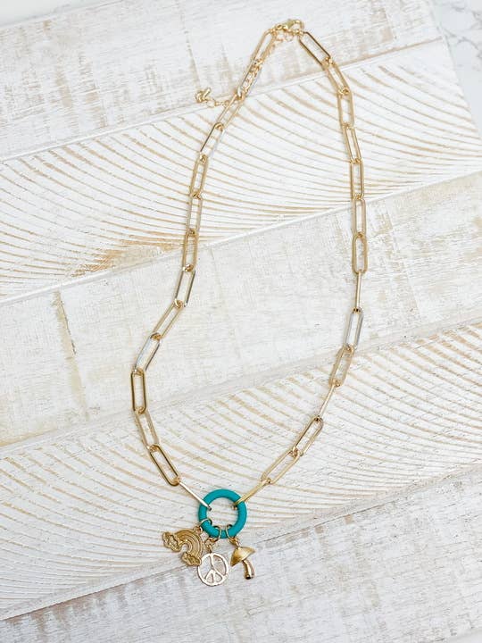 Gold Paperclip Silicone Ring Charm Necklace