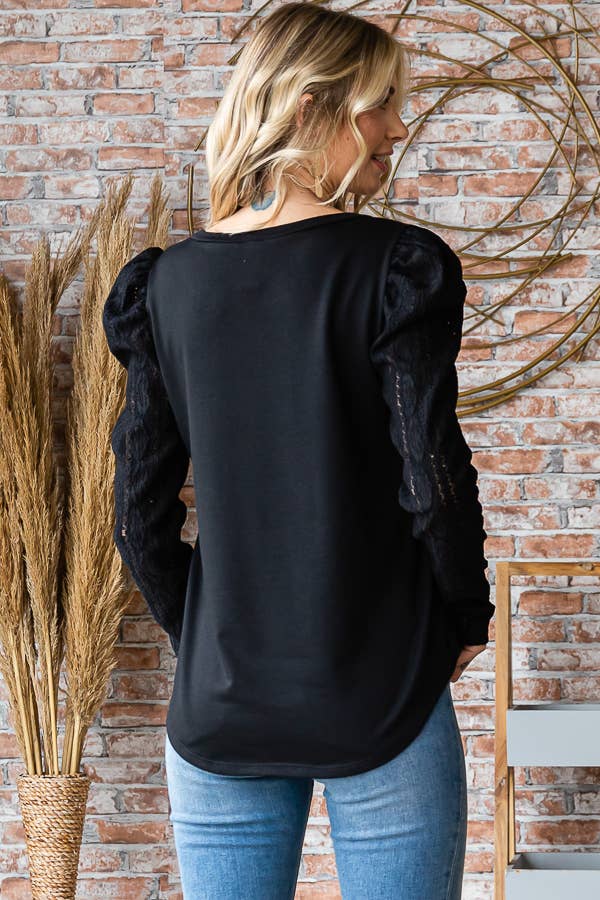 Lace Puff Long Sleeve Top