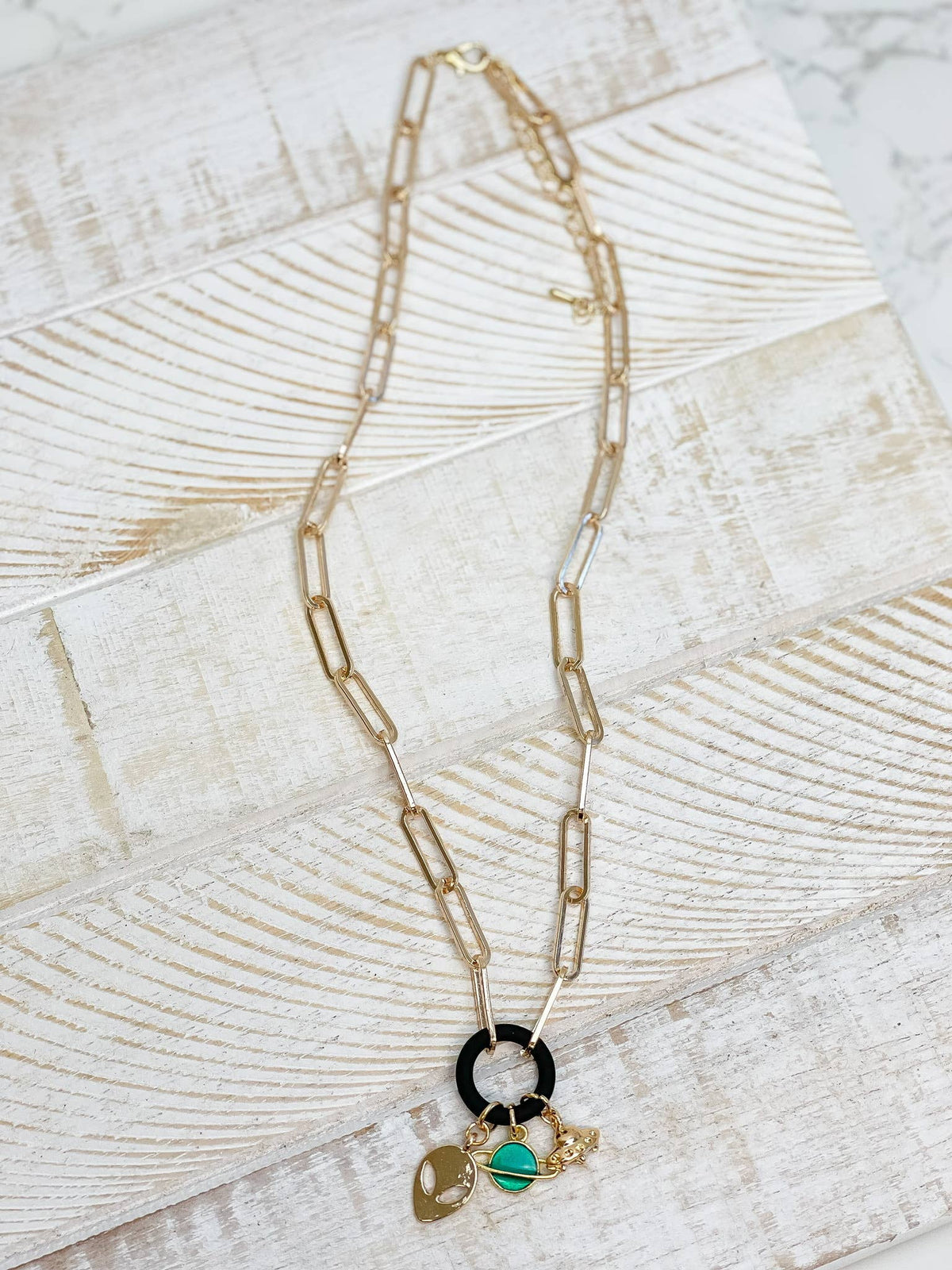 Gold Paperclip Silicone Ring Charm Necklace