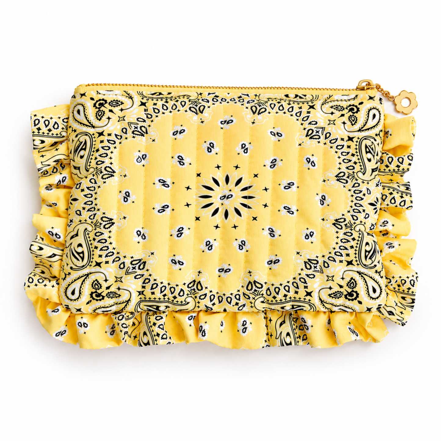 Ellison+Young Bandana Ruffle Pouch, Quilted Cosmetic Case